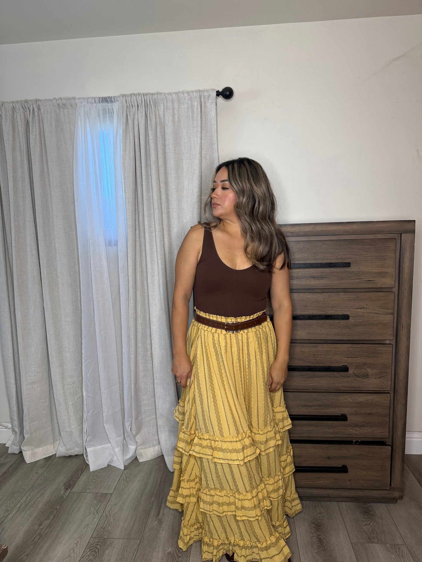 Alma Mia Tiered Maxi Skirt- Yellow