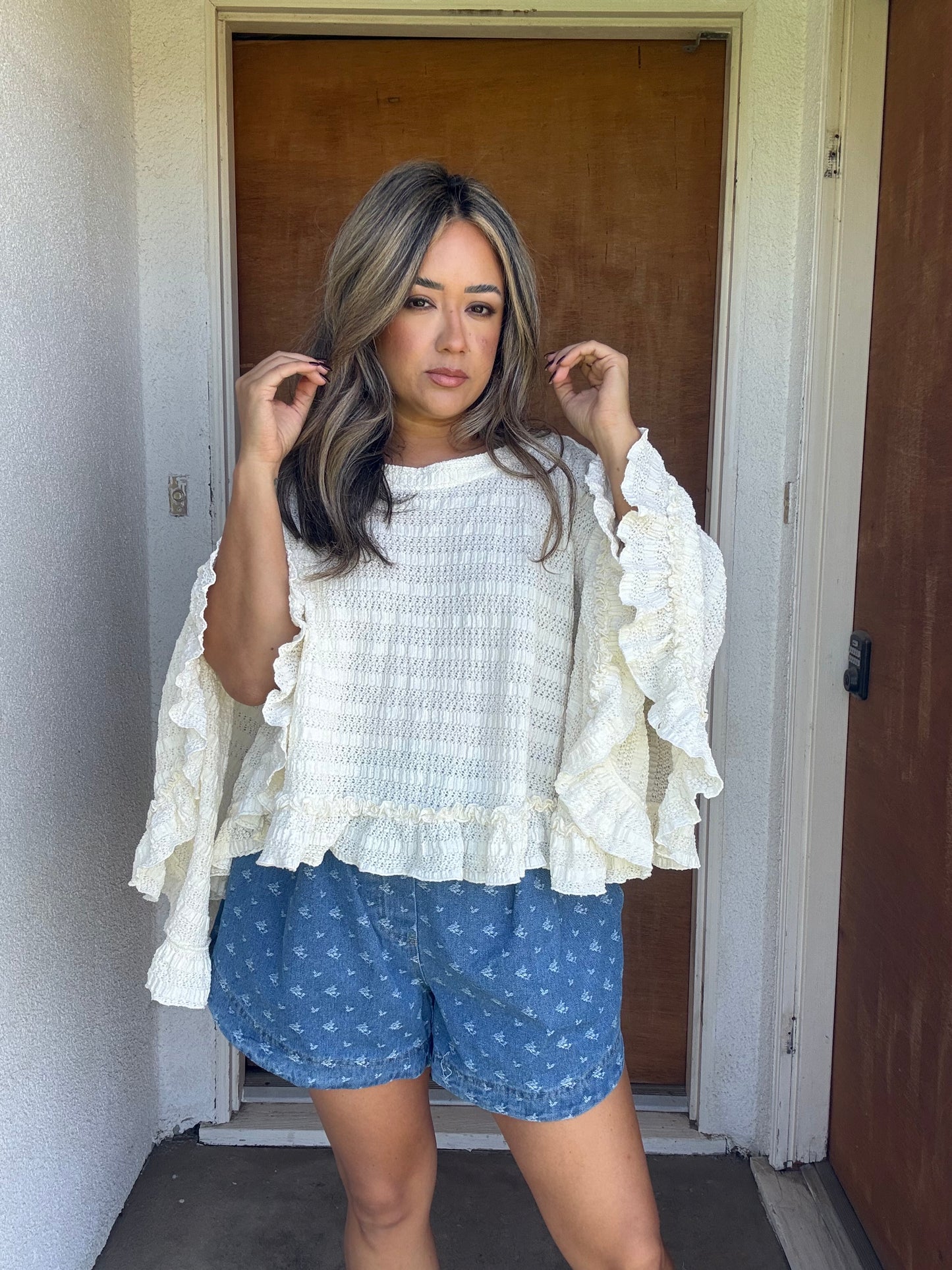 Mallorie Ruffled Top- Cream