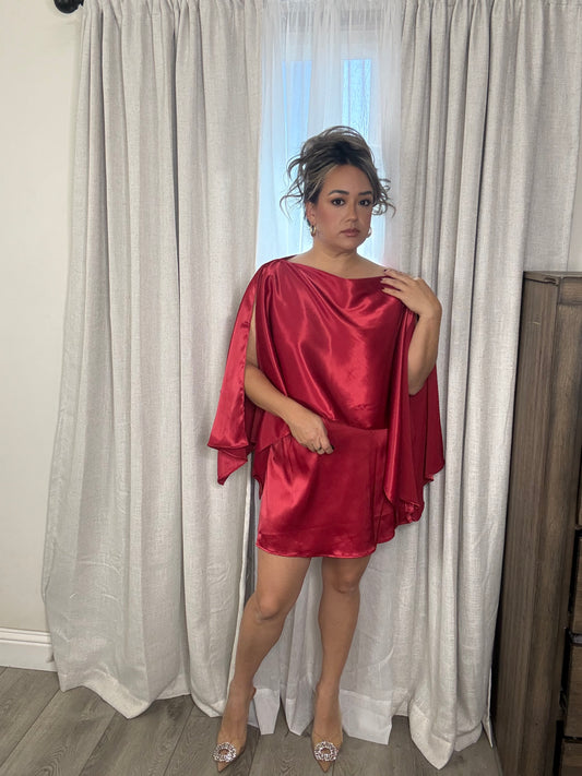 Que Coqueta Red Satin Skort Set