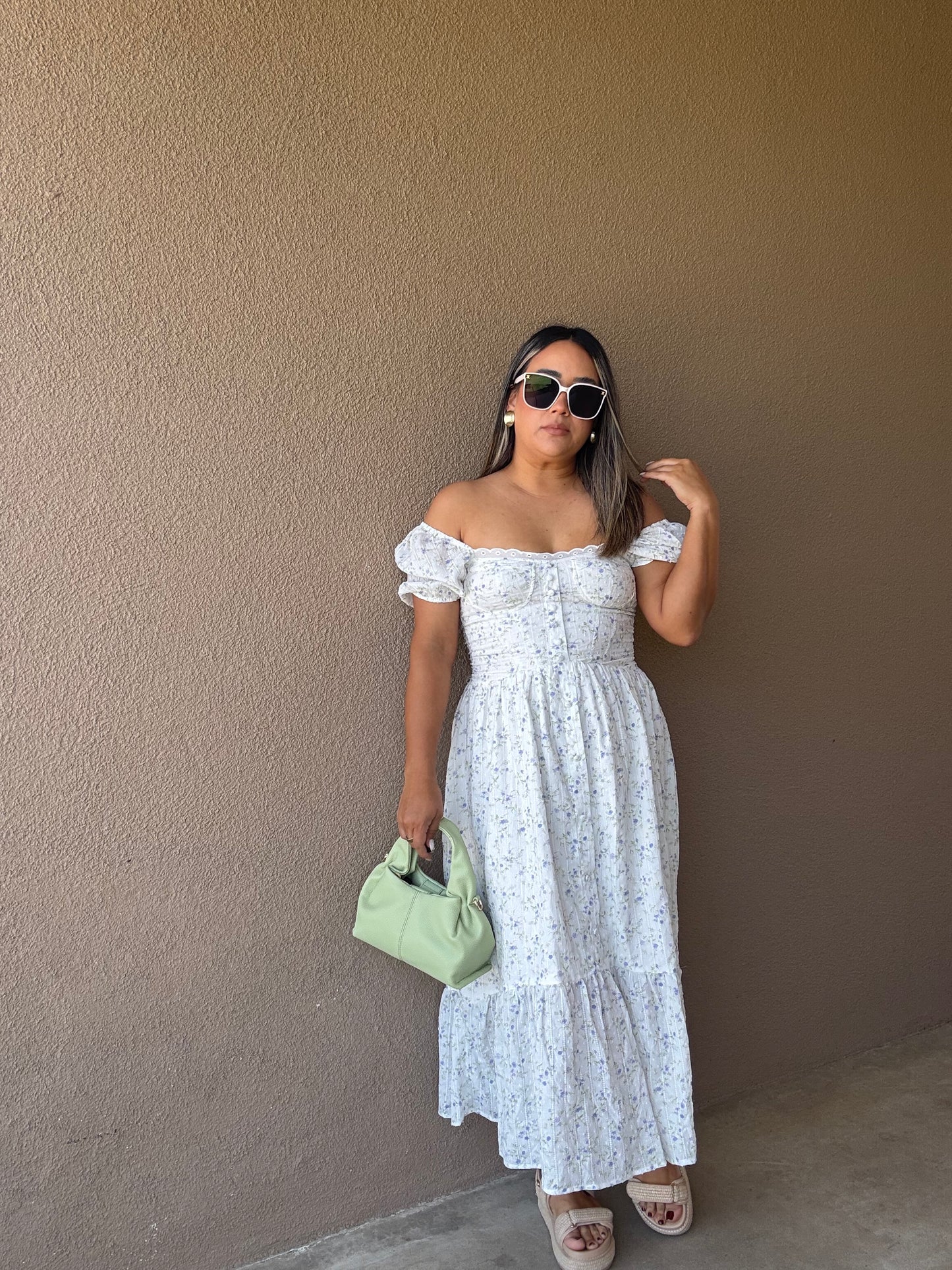 De Vacaciones Maxi Floral Puff Sleeve Dress