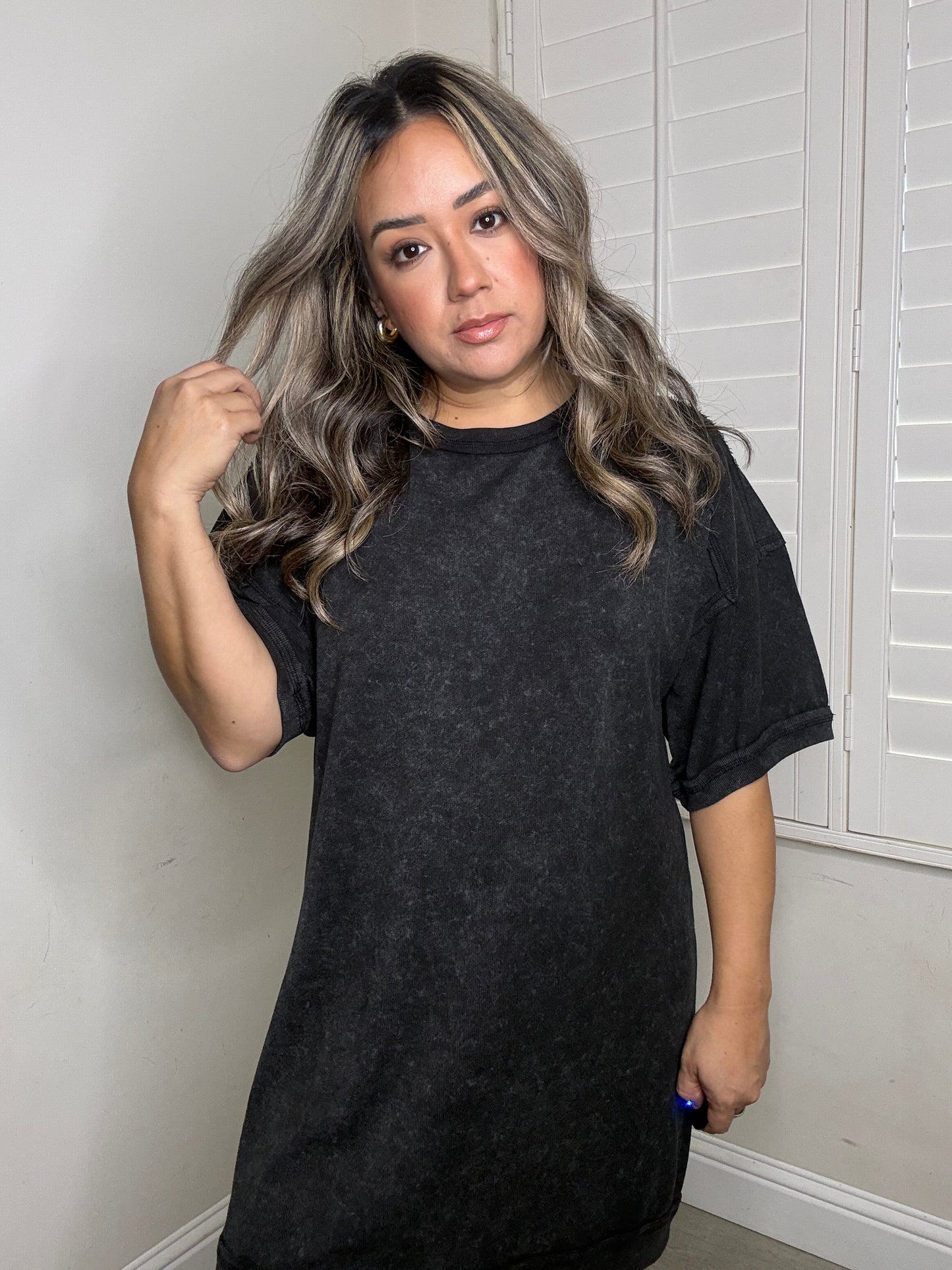 Regan Mini Tee Dress- Washed Black