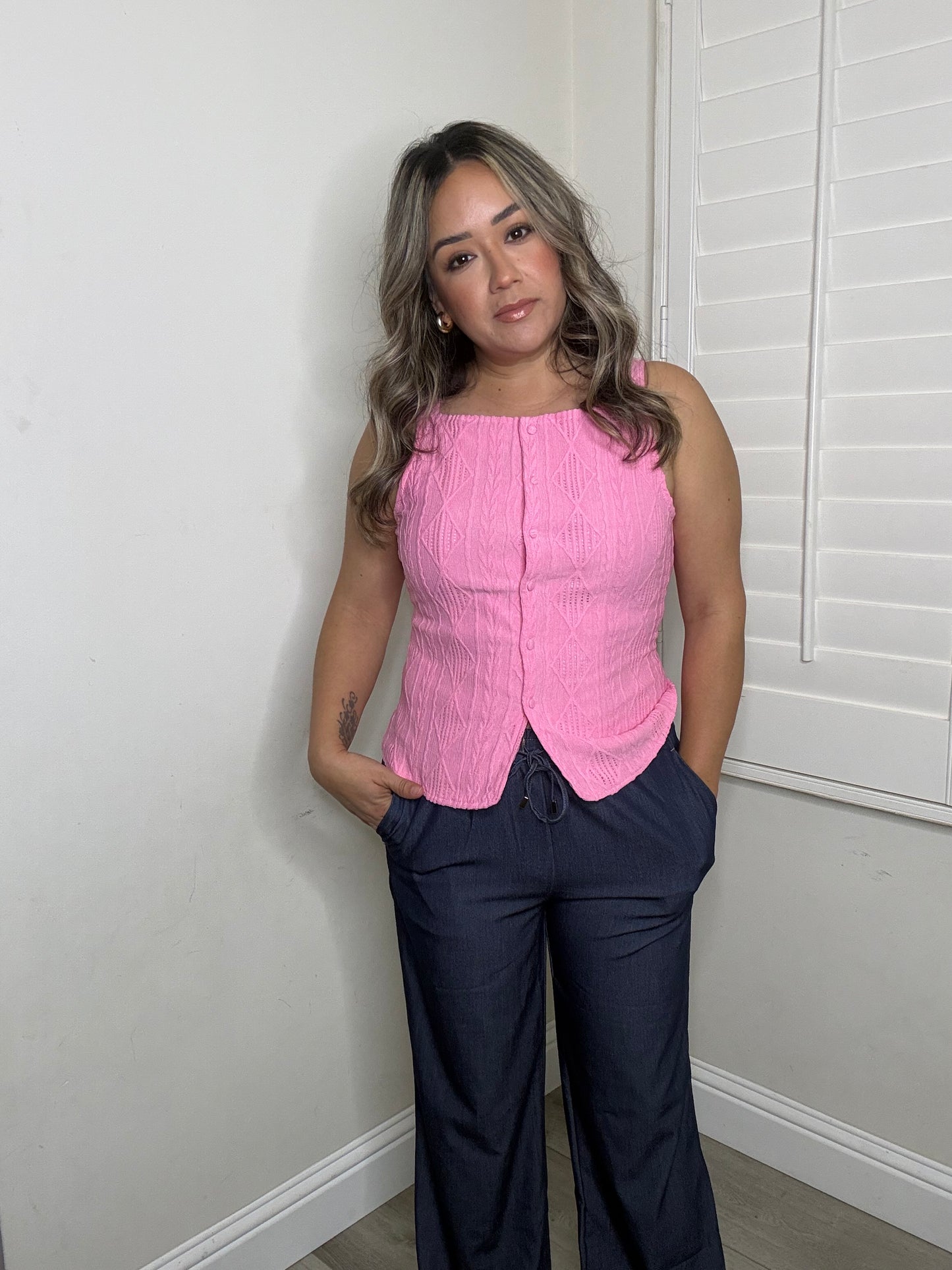 Frankie Button Up Tank- Pink