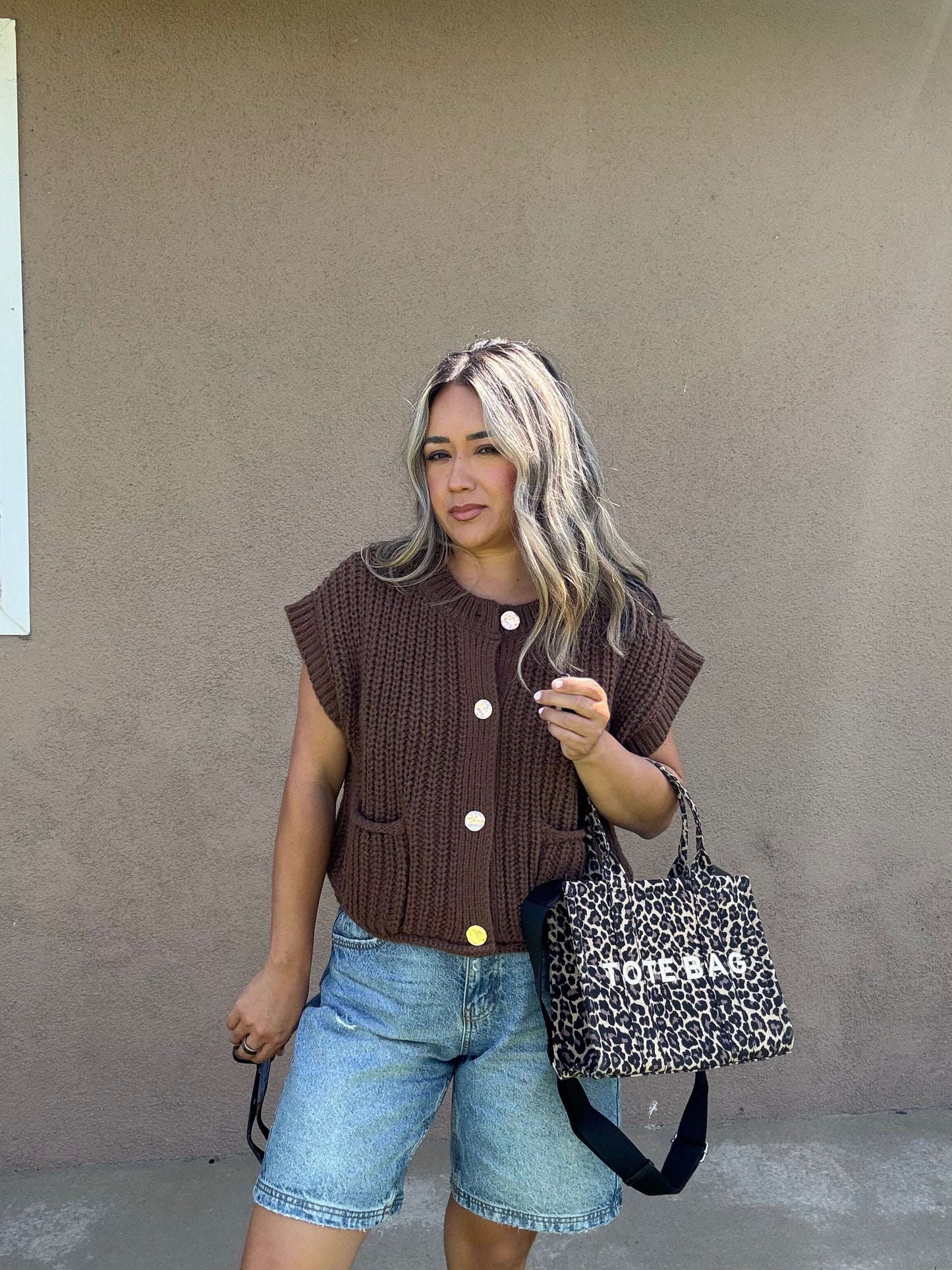 Fall Ready Oversized Knit Sweater Vest- Chocolate