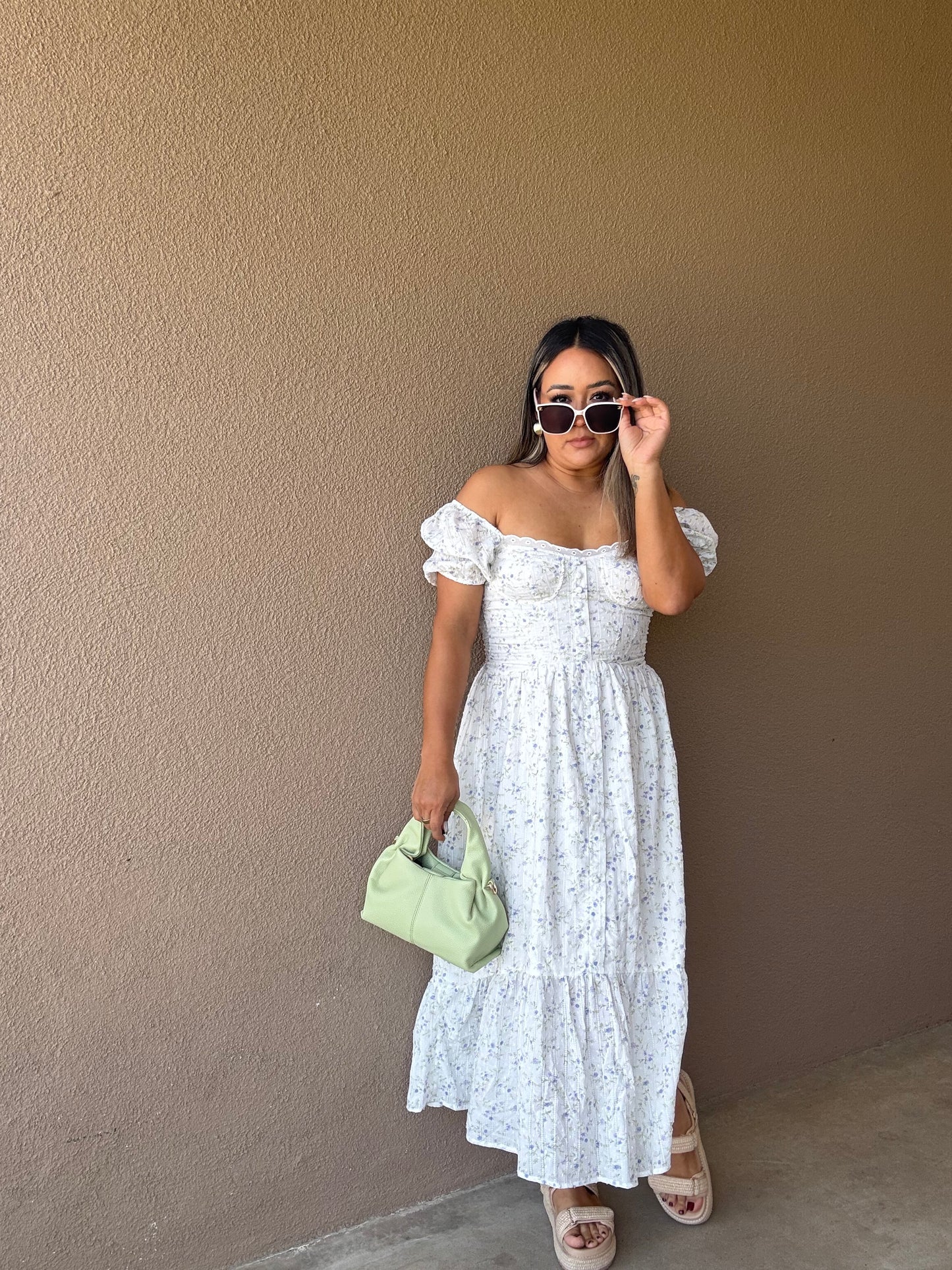 De Vacaciones Maxi Floral Puff Sleeve Dress