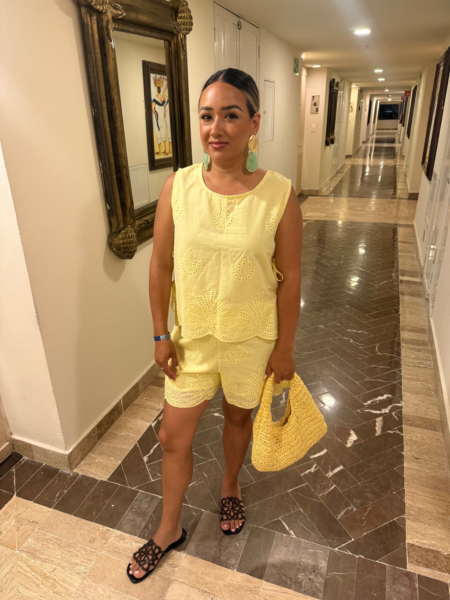 Playita & Sol Eyelet Shorts Set- Butter Yellow