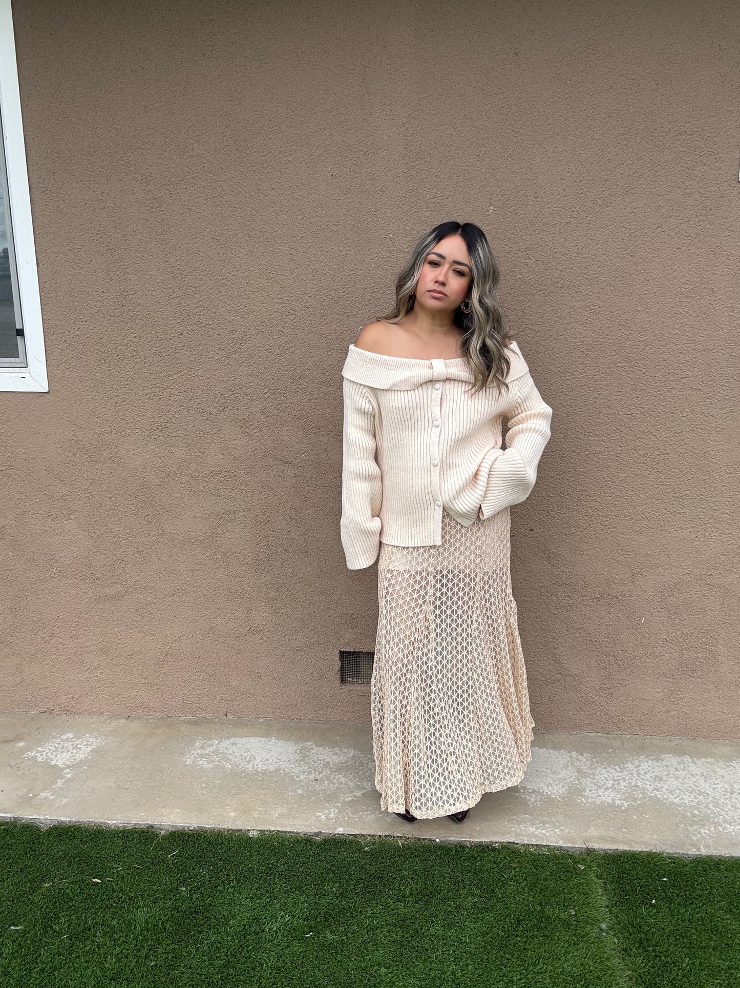 Champagne Sheer Floral Maxi Skirt