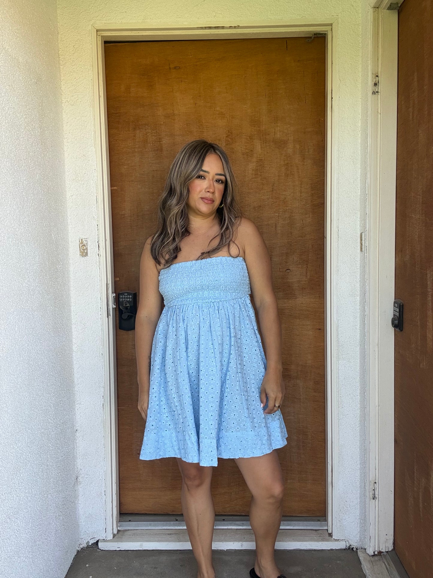 Dean Mini Eyelet Dress- Sky Blue
