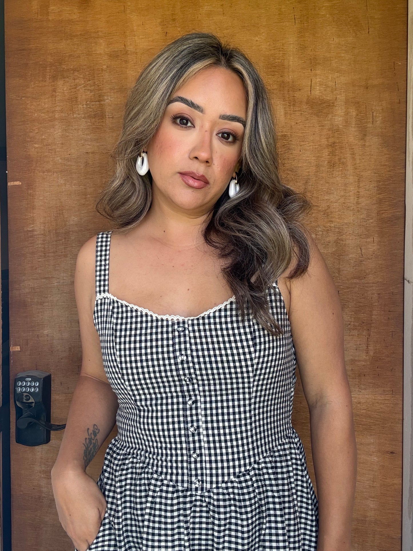 Rhode Island Midi Gingham Dress- Black/White