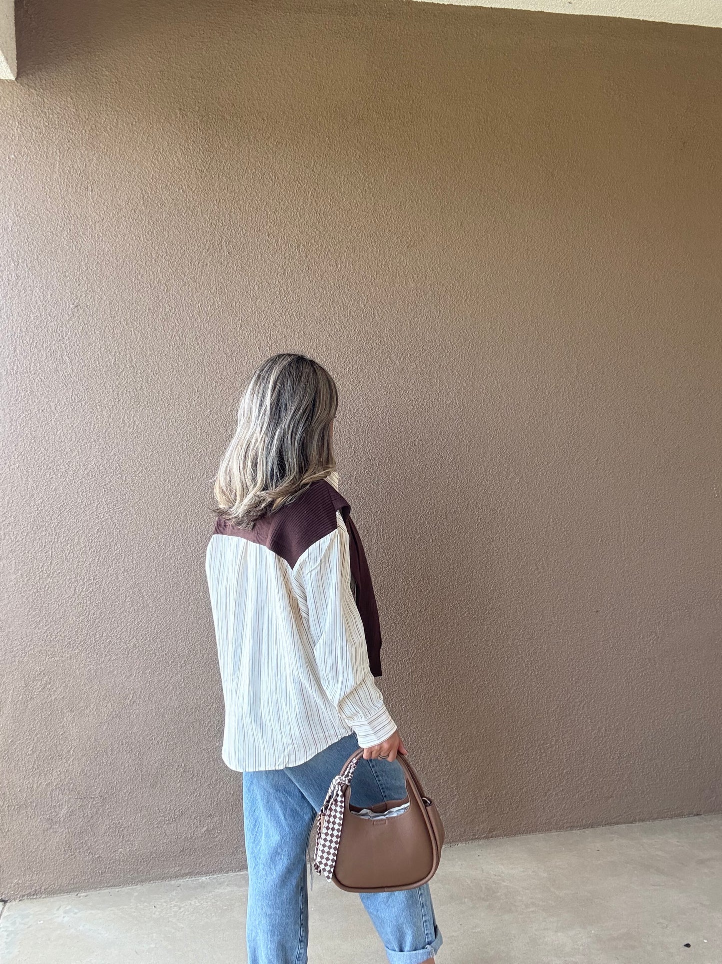 Destiny Checkered Scarf Bag- Light Brown