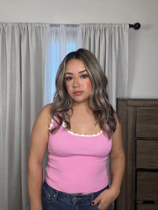 Valentine Pearl Trim Pink Top