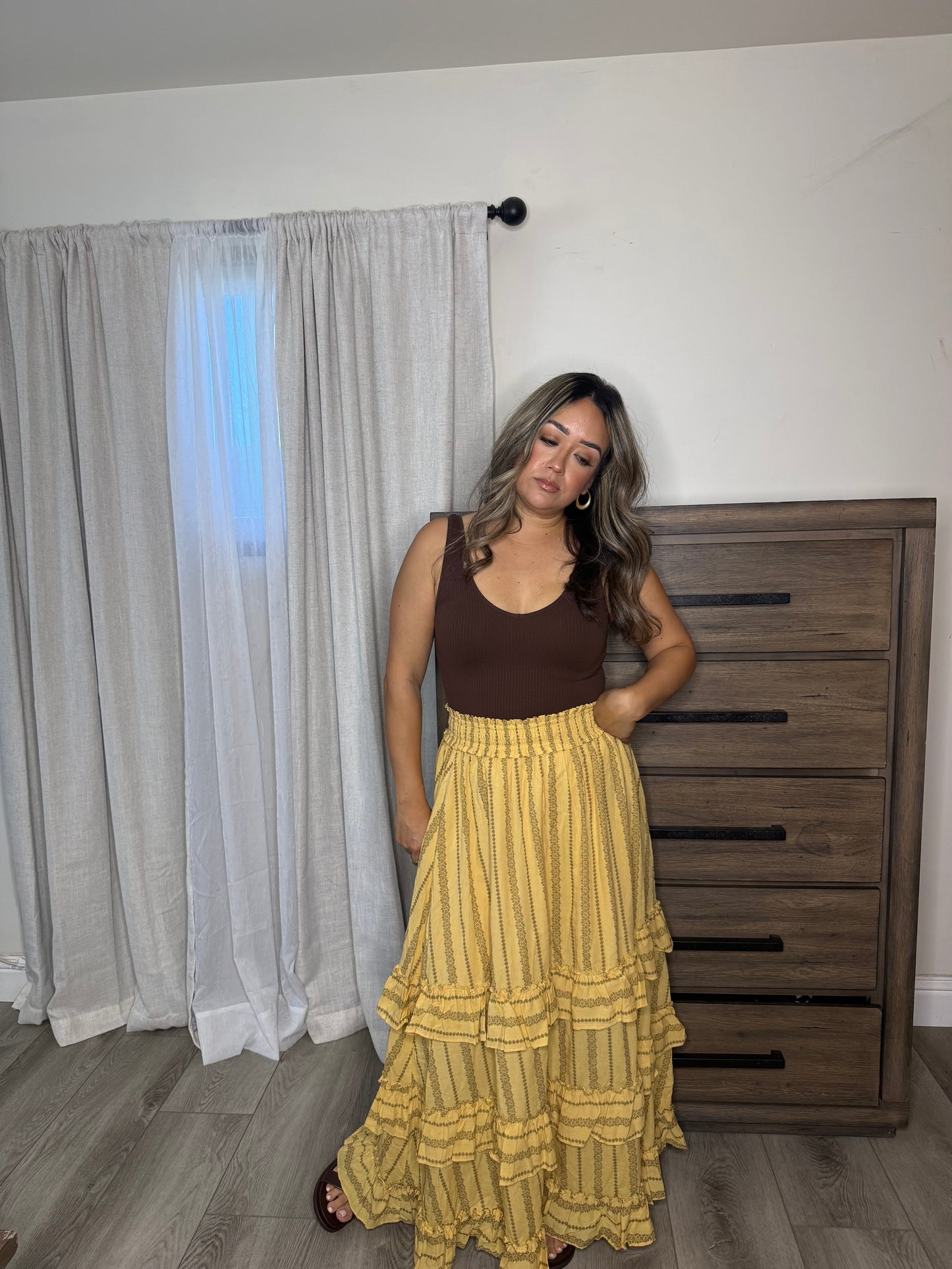 Alma Mia Tiered Maxi Skirt- Yellow