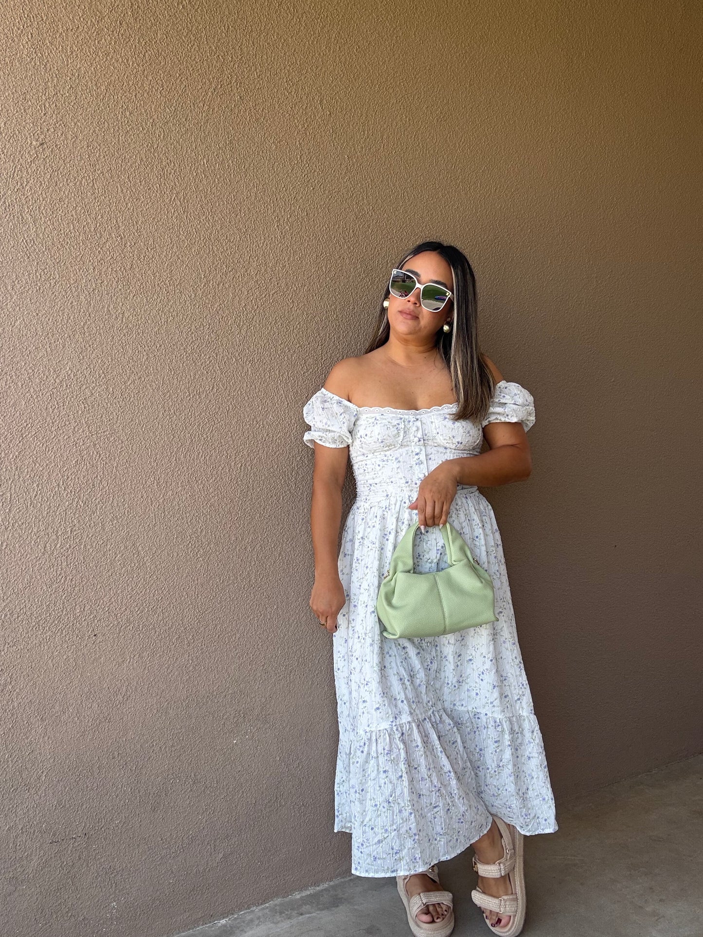 De Vacaciones Maxi Floral Puff Sleeve Dress