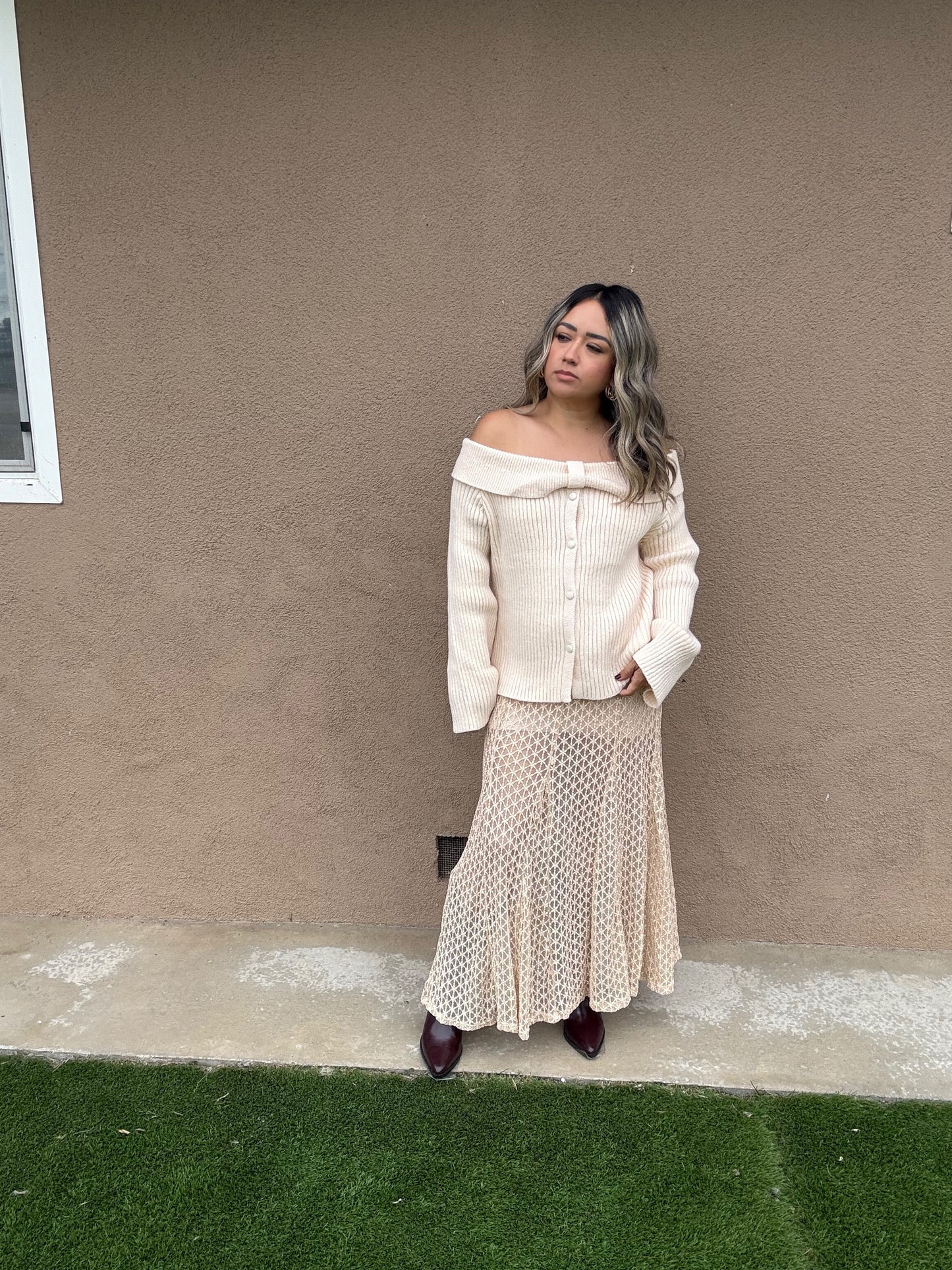 Champagne Sheer Floral Maxi Skirt