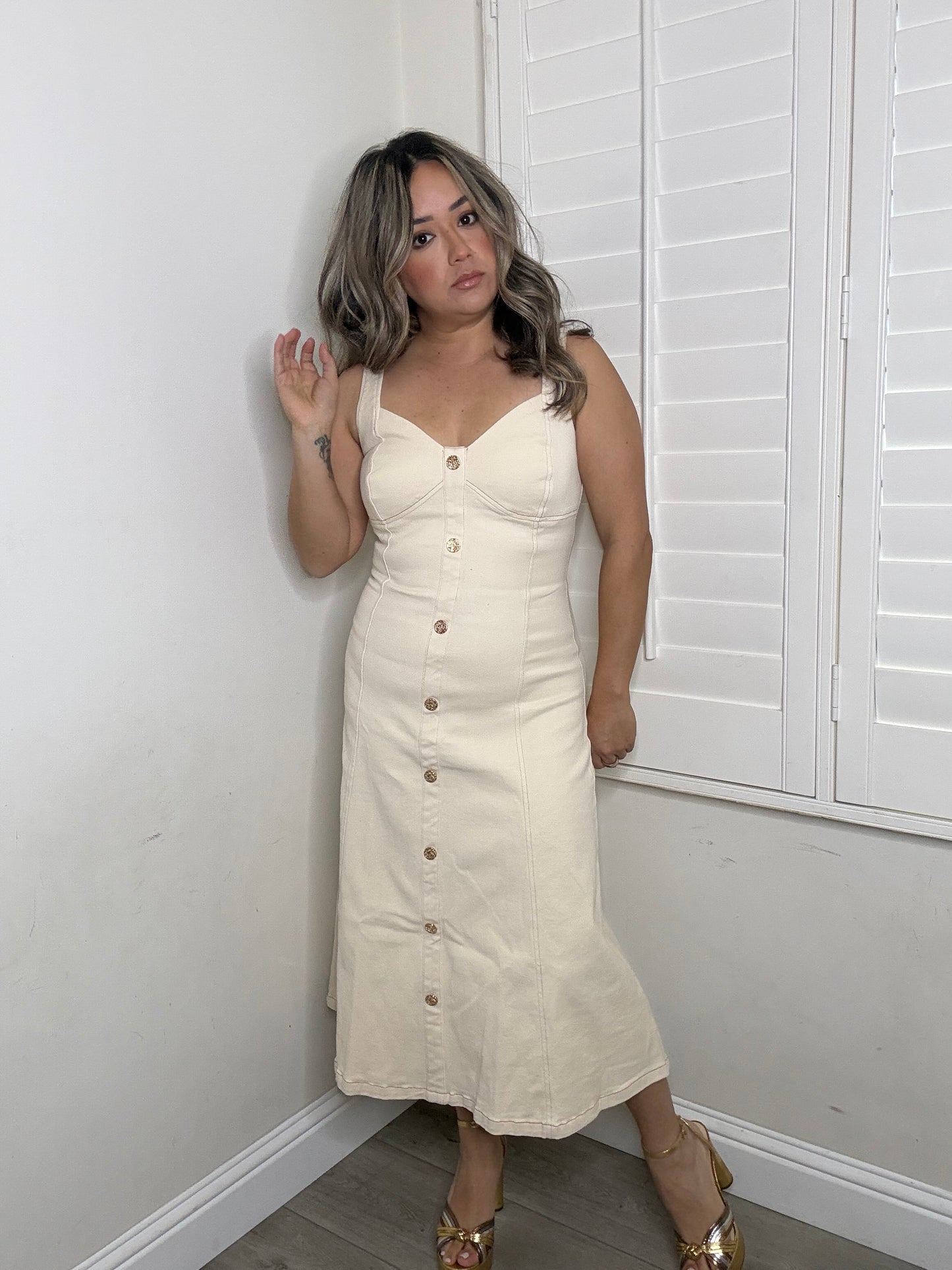 Millie Denim Button Down Dress- Cream