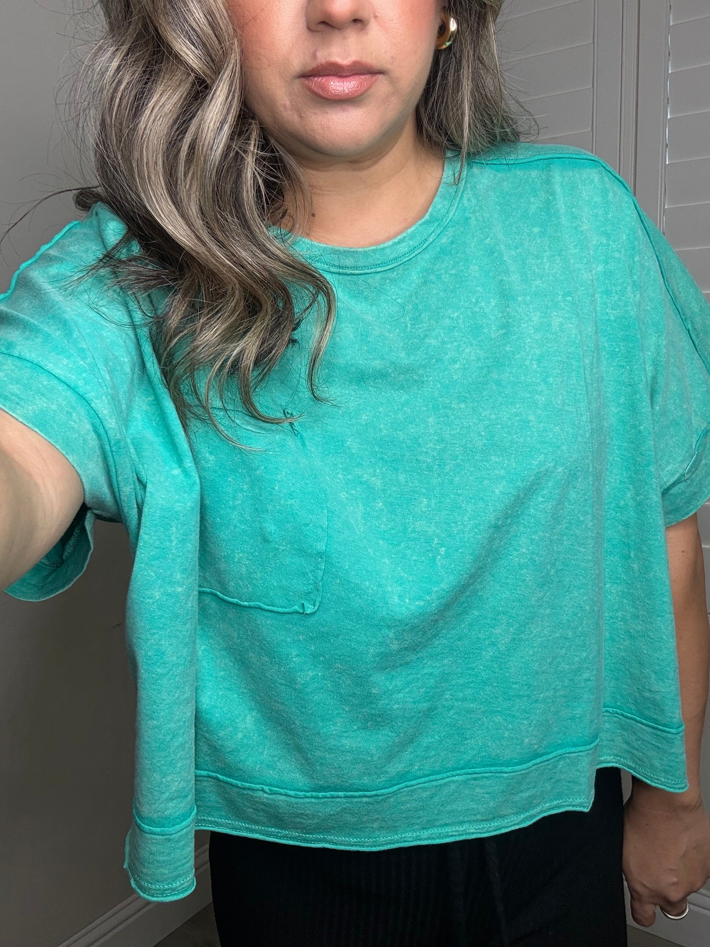 Kai Oversized Cropped Tee- Washed Seafoam