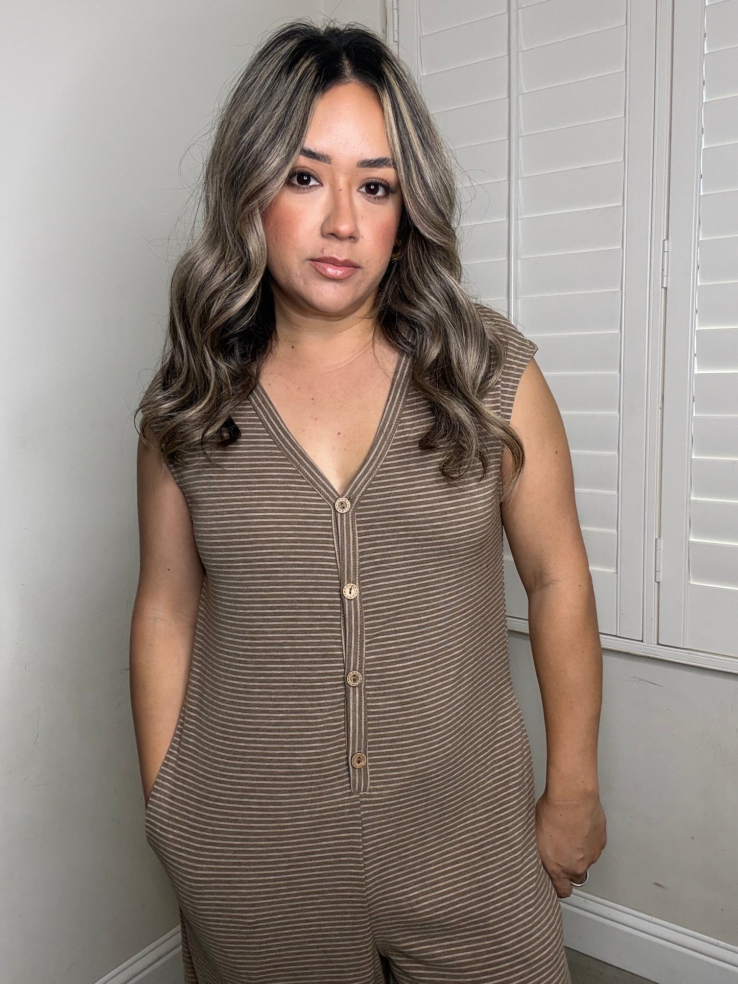 Briar Striped Knit Jumpsuit- Mocha