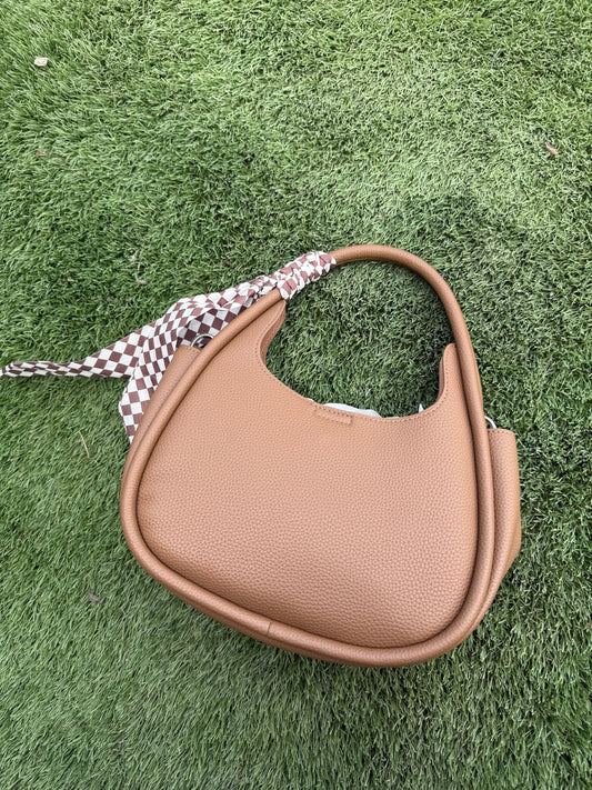 Destiny Checkered Scarf Bag- Light Brown