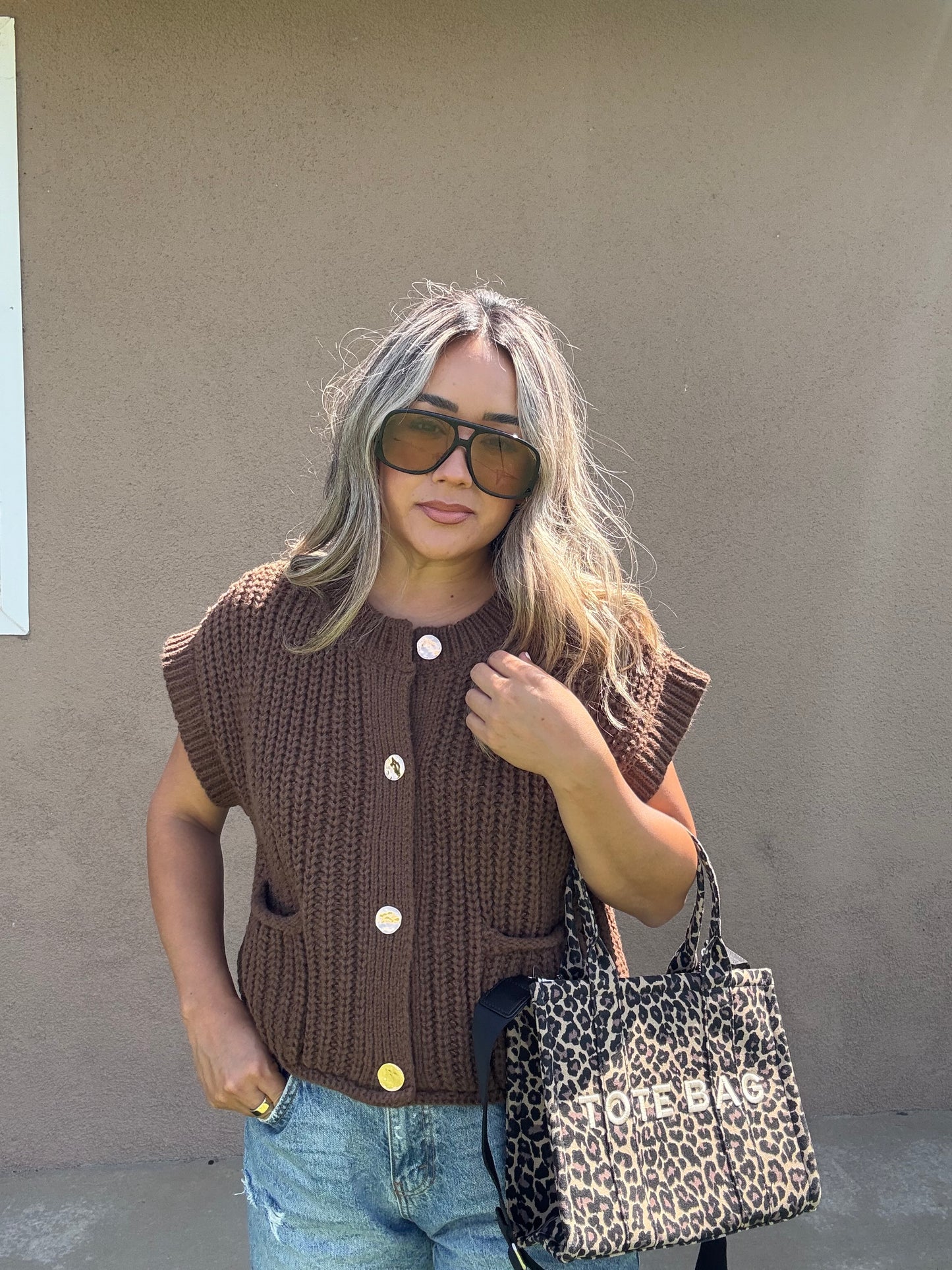 Fall Ready Oversized Knit Sweater Vest- Chocolate