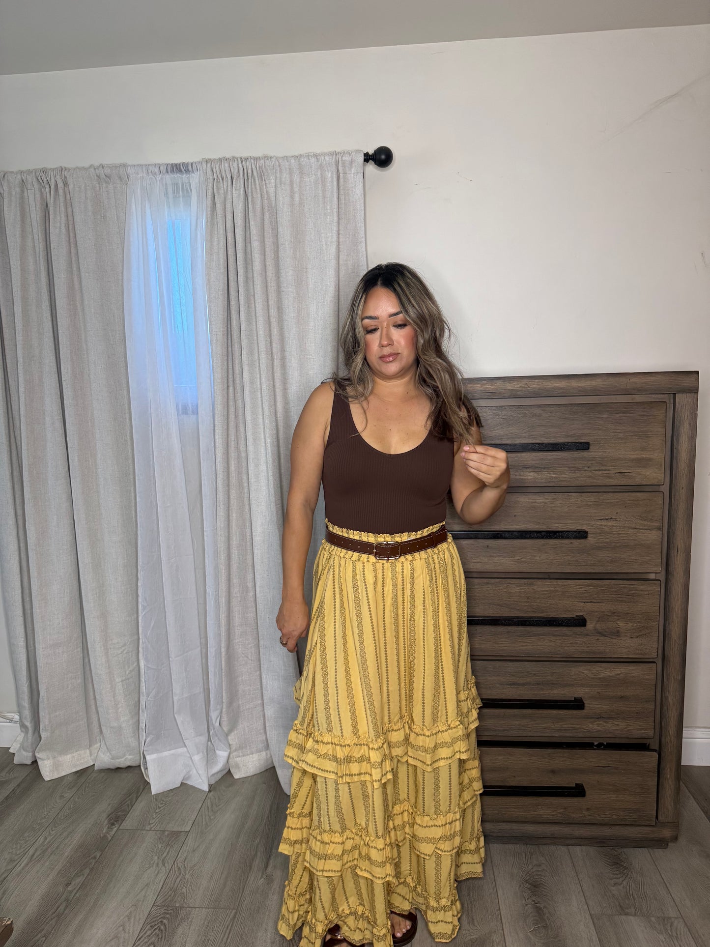 Alma Mia Tiered Maxi Skirt- Yellow