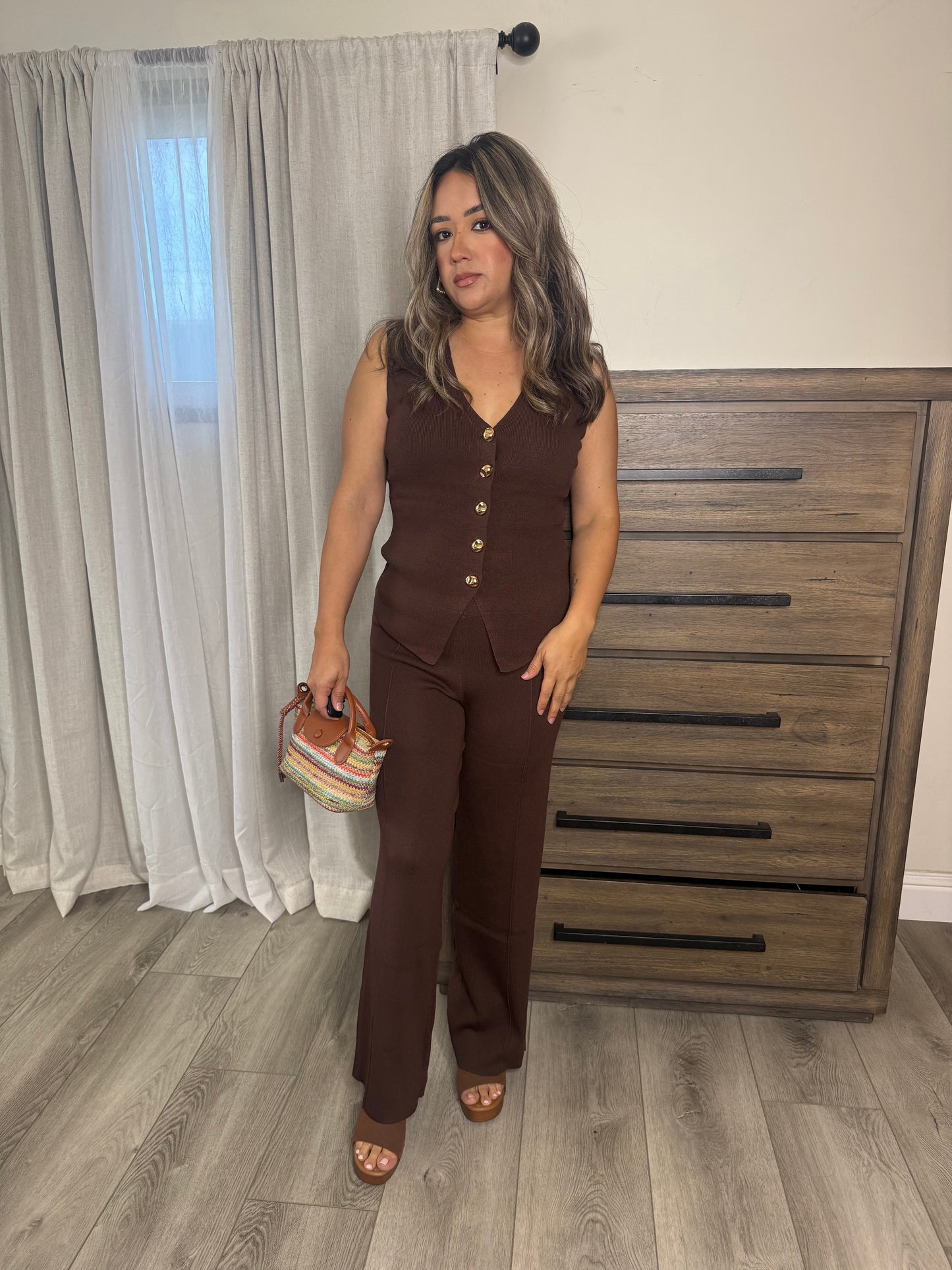 Solano Two Piece Pant Set- Chocolate