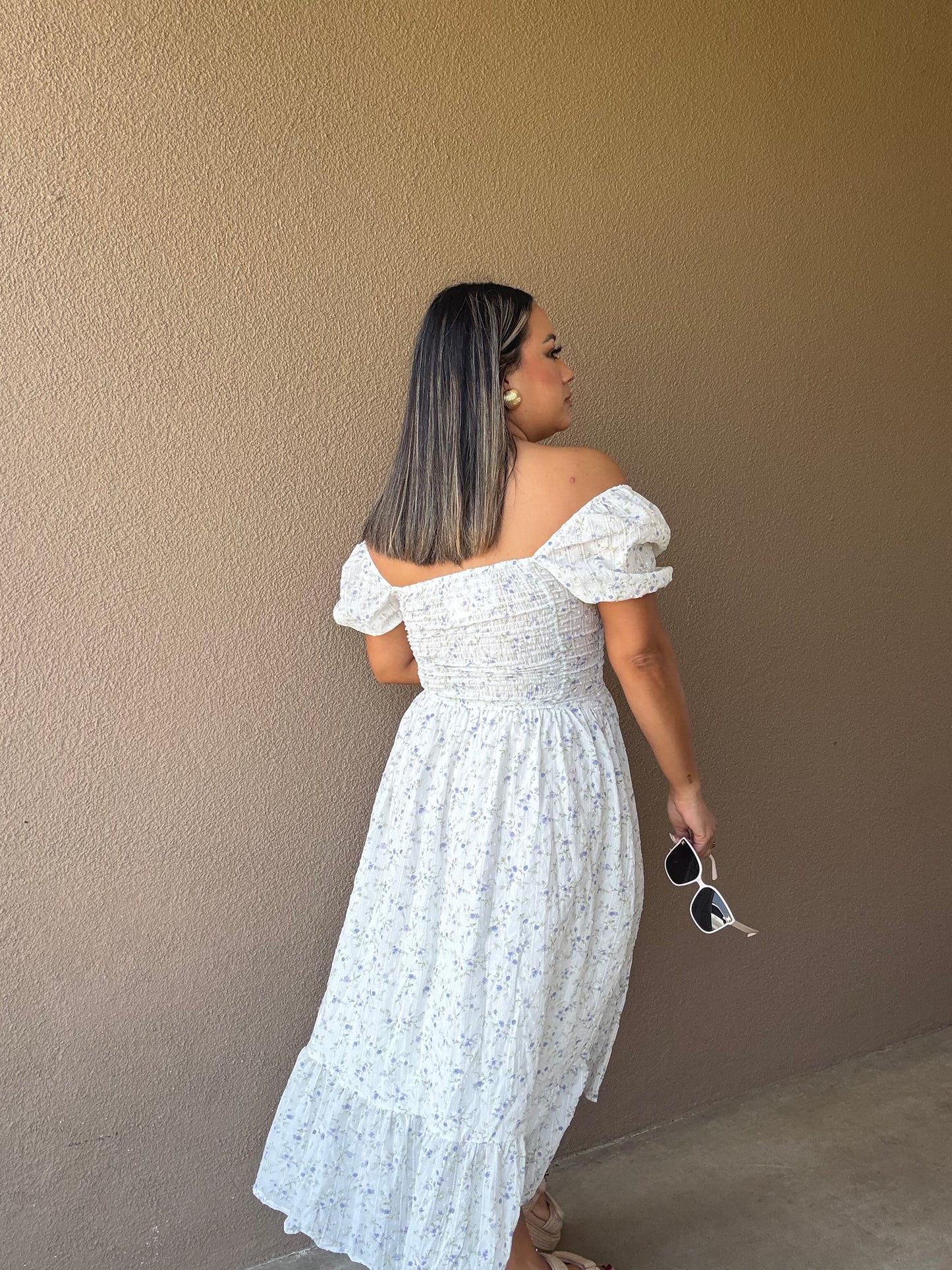 De Vacaciones Maxi Floral Puff Sleeve Dress
