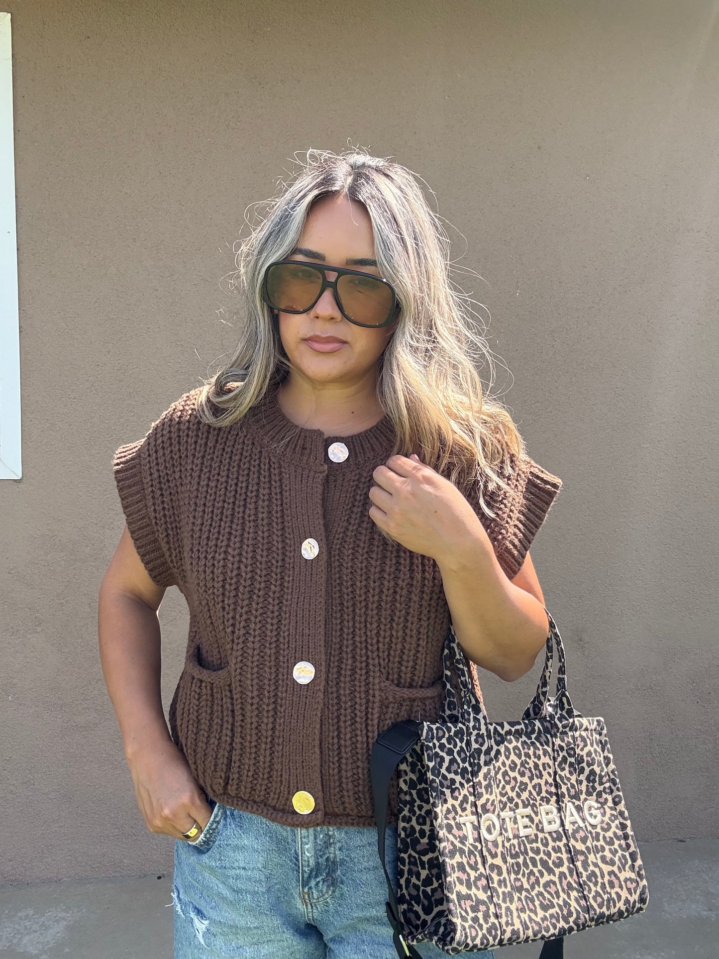 Fall Ready Oversized Knit Sweater Vest- Chocolate