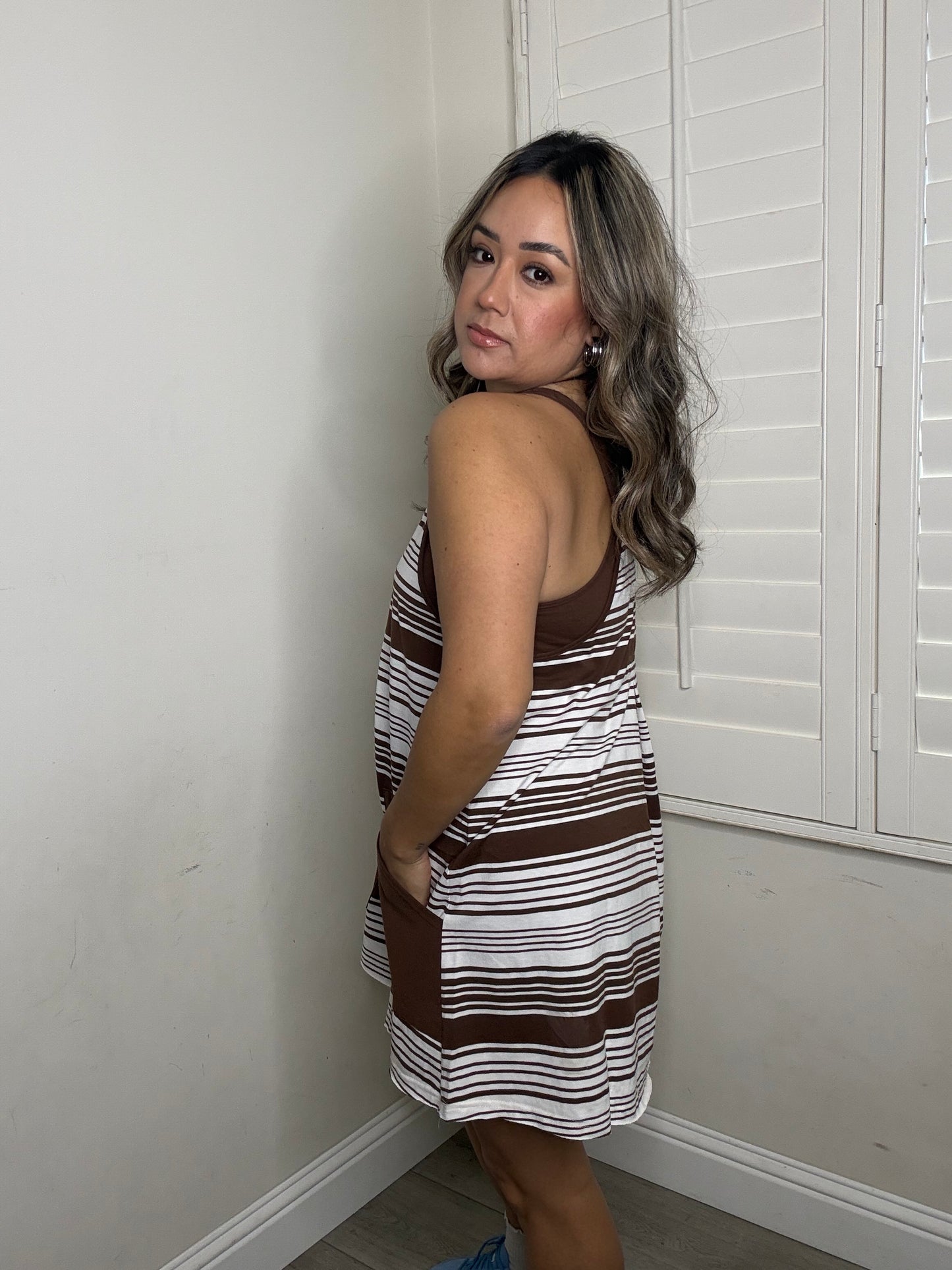Nellie Striped Knit Dress- Mocha