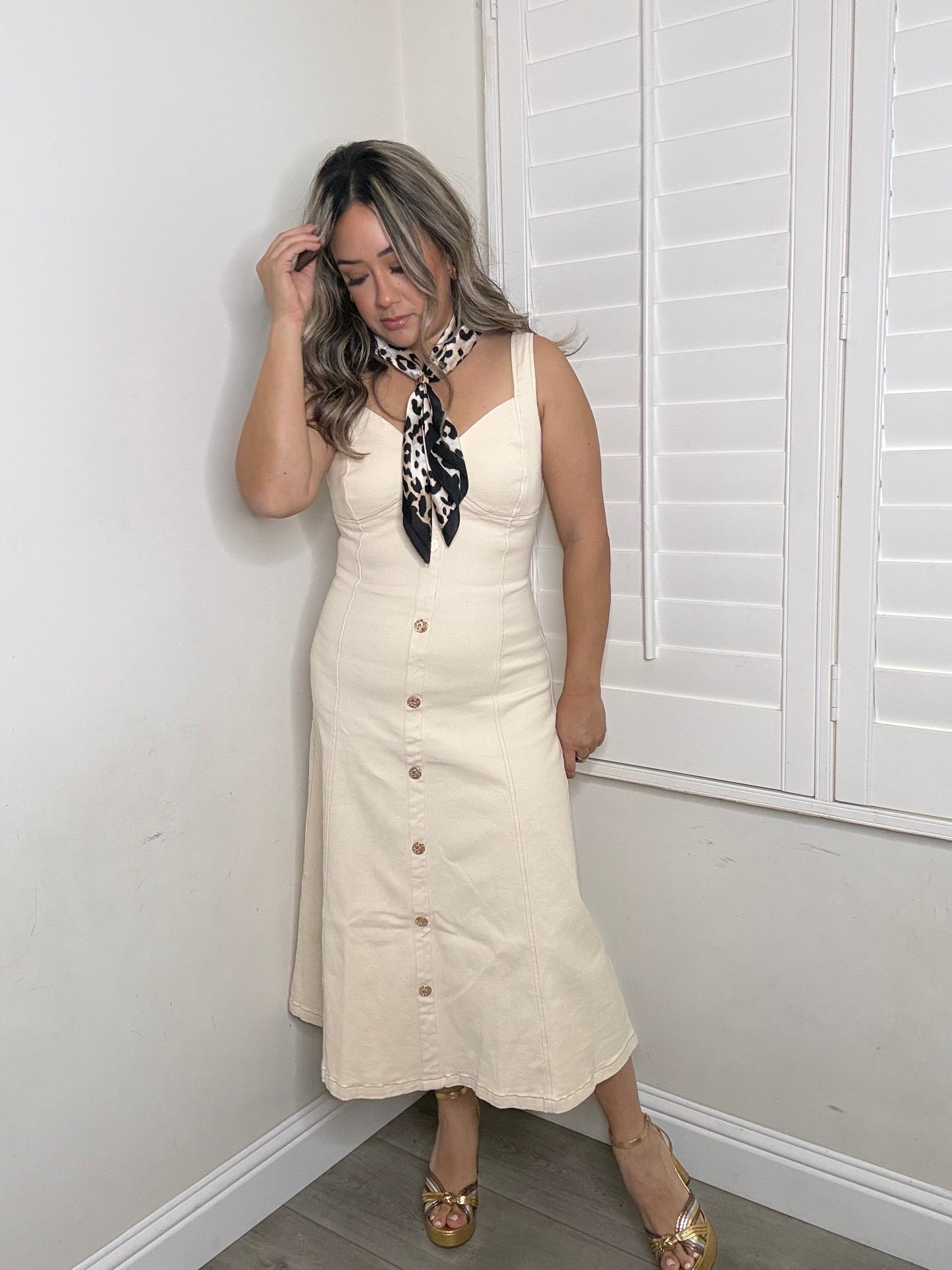 Millie Denim Button Down Dress- Cream