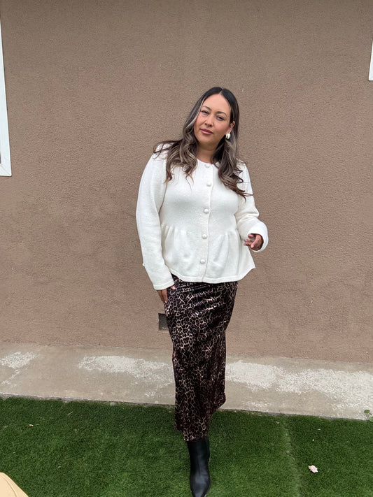 Prowl Velvet Leopard Midi Skirt