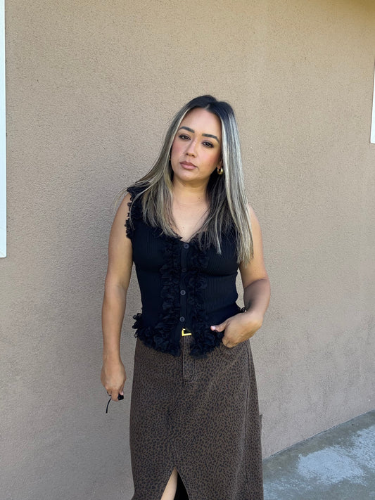 Simone Ruffle Black Top