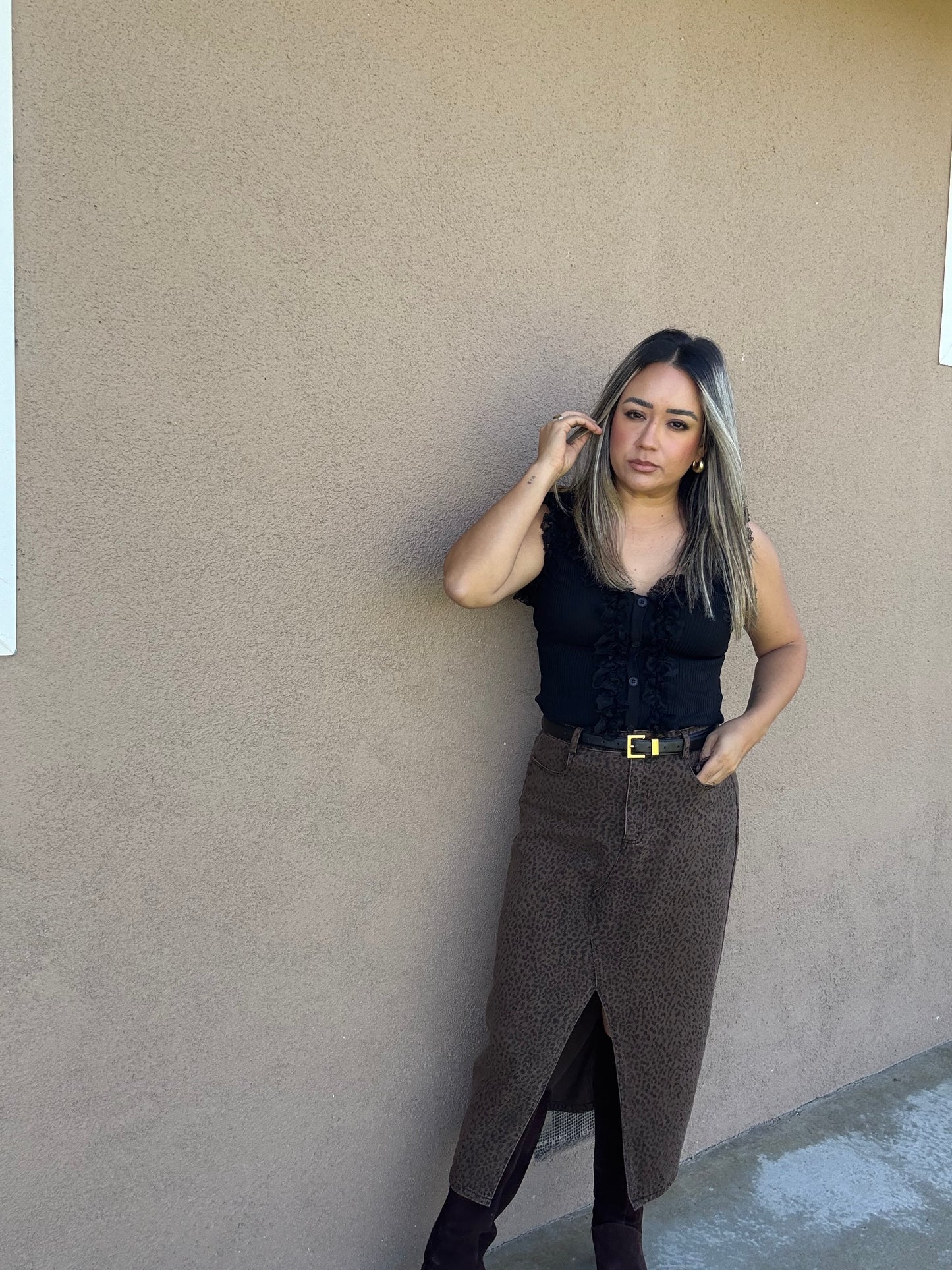 Simone Ruffle Black Top