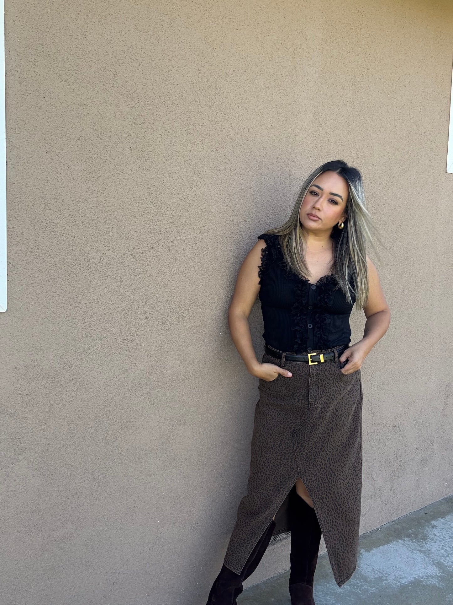 Simone Ruffle Black Top