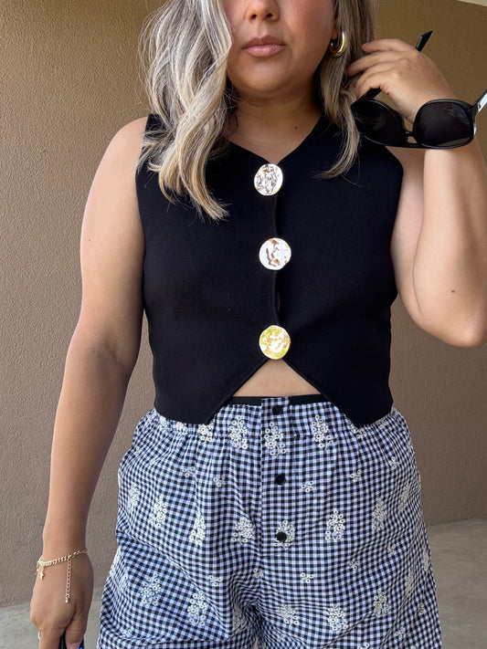 Sofia Oversized Button Vest Top