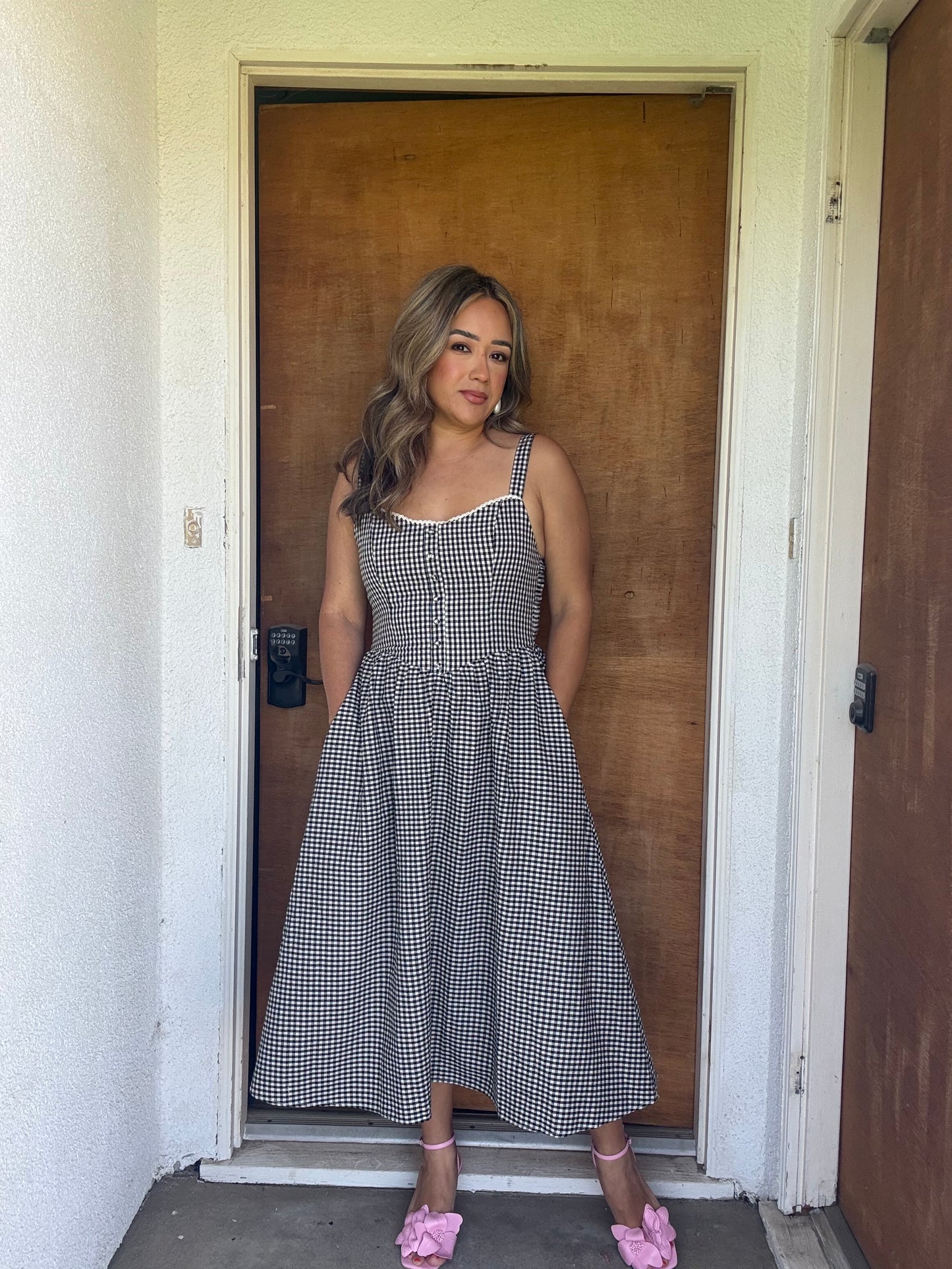 Rhode Island Midi Gingham Dress- Black/White