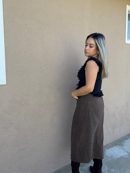 Spice Leopard Denim Skirt