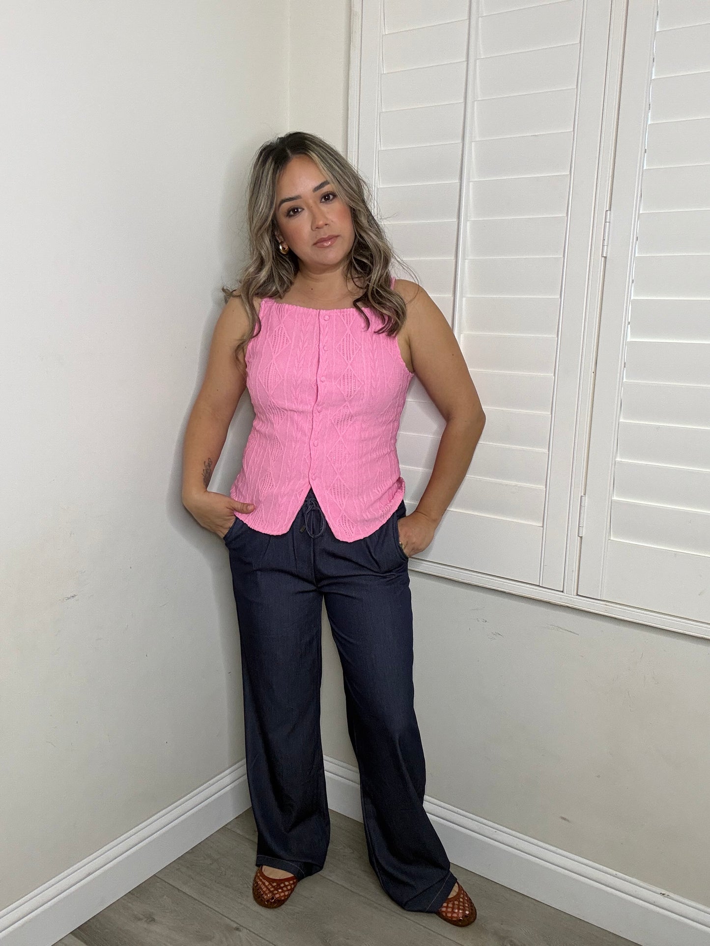 Frankie Button Up Tank- Pink