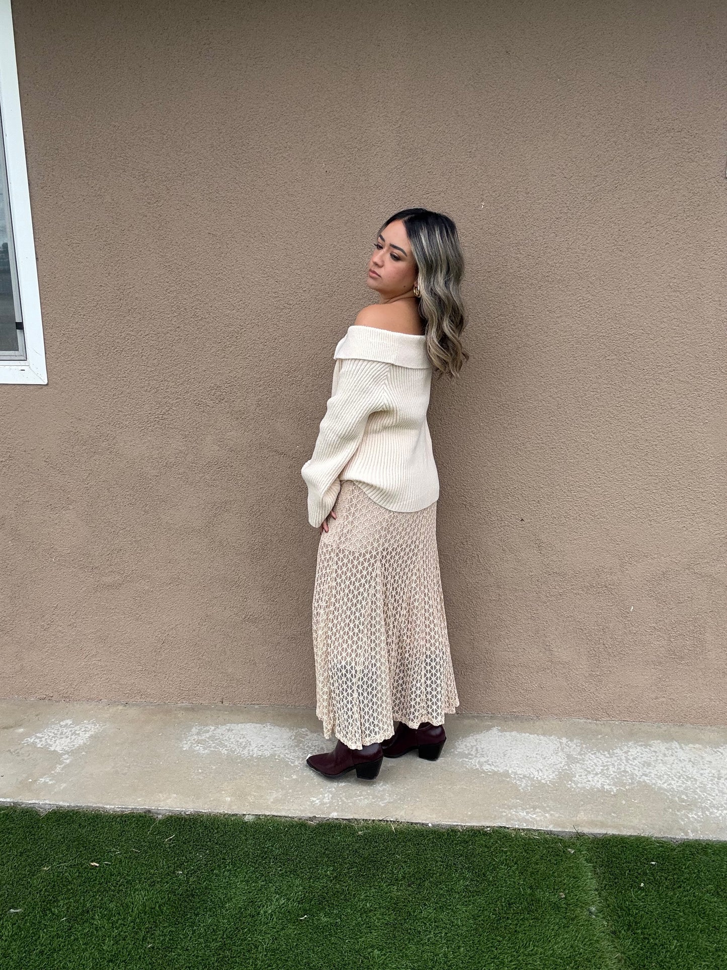 Champagne Sheer Floral Maxi Skirt