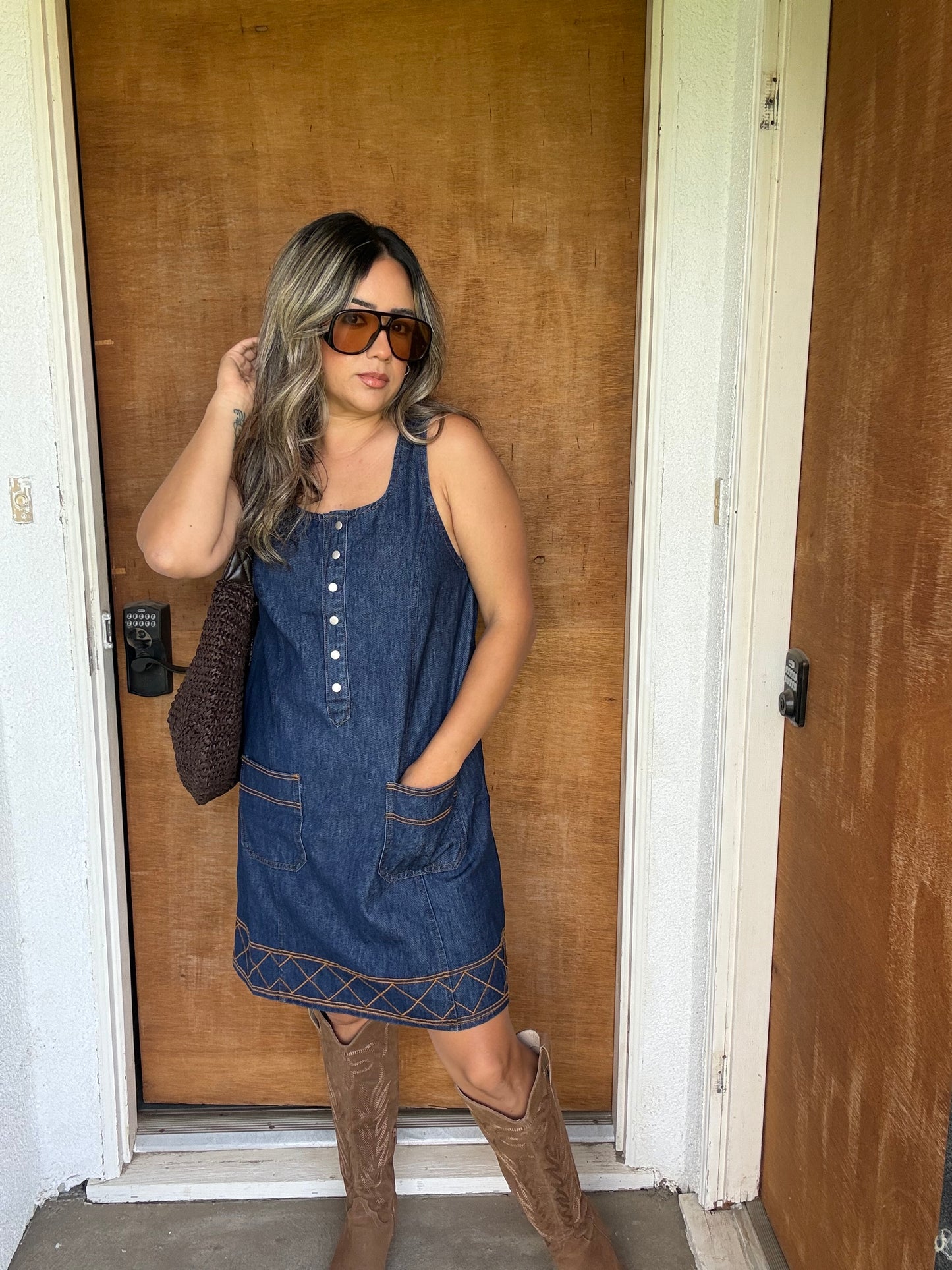 Indigo Denim Embroidered Dress