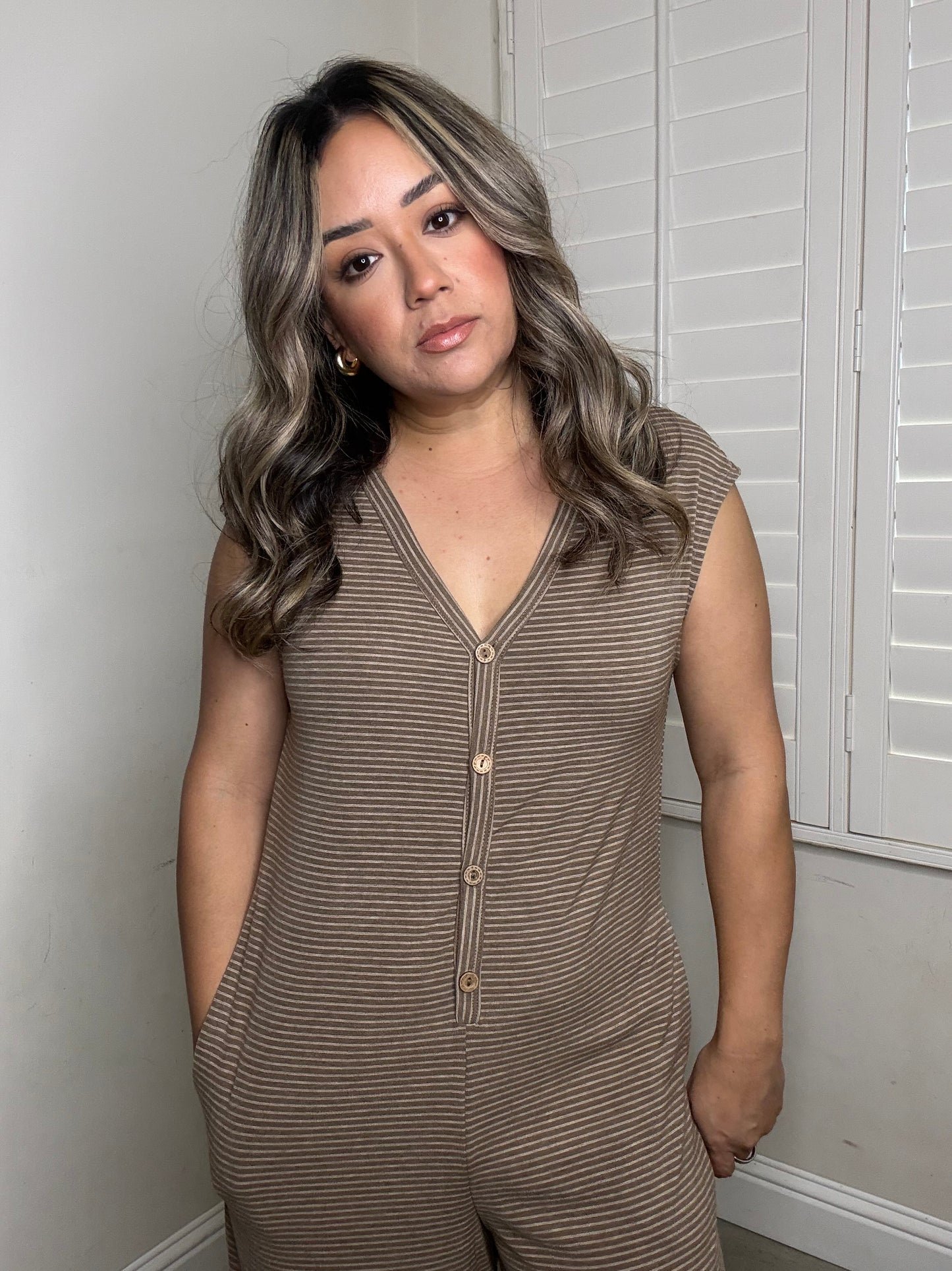 Briar Striped Knit Jumpsuit- Mocha