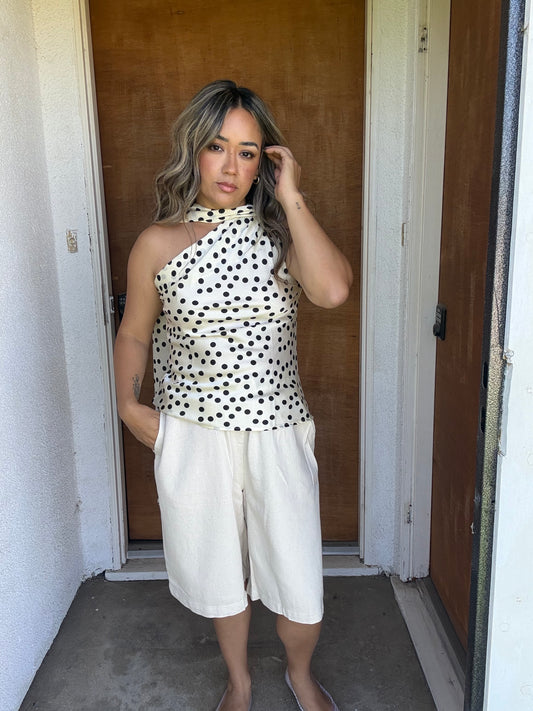 Gemma Polka Dot Scarf One Shoulder Top