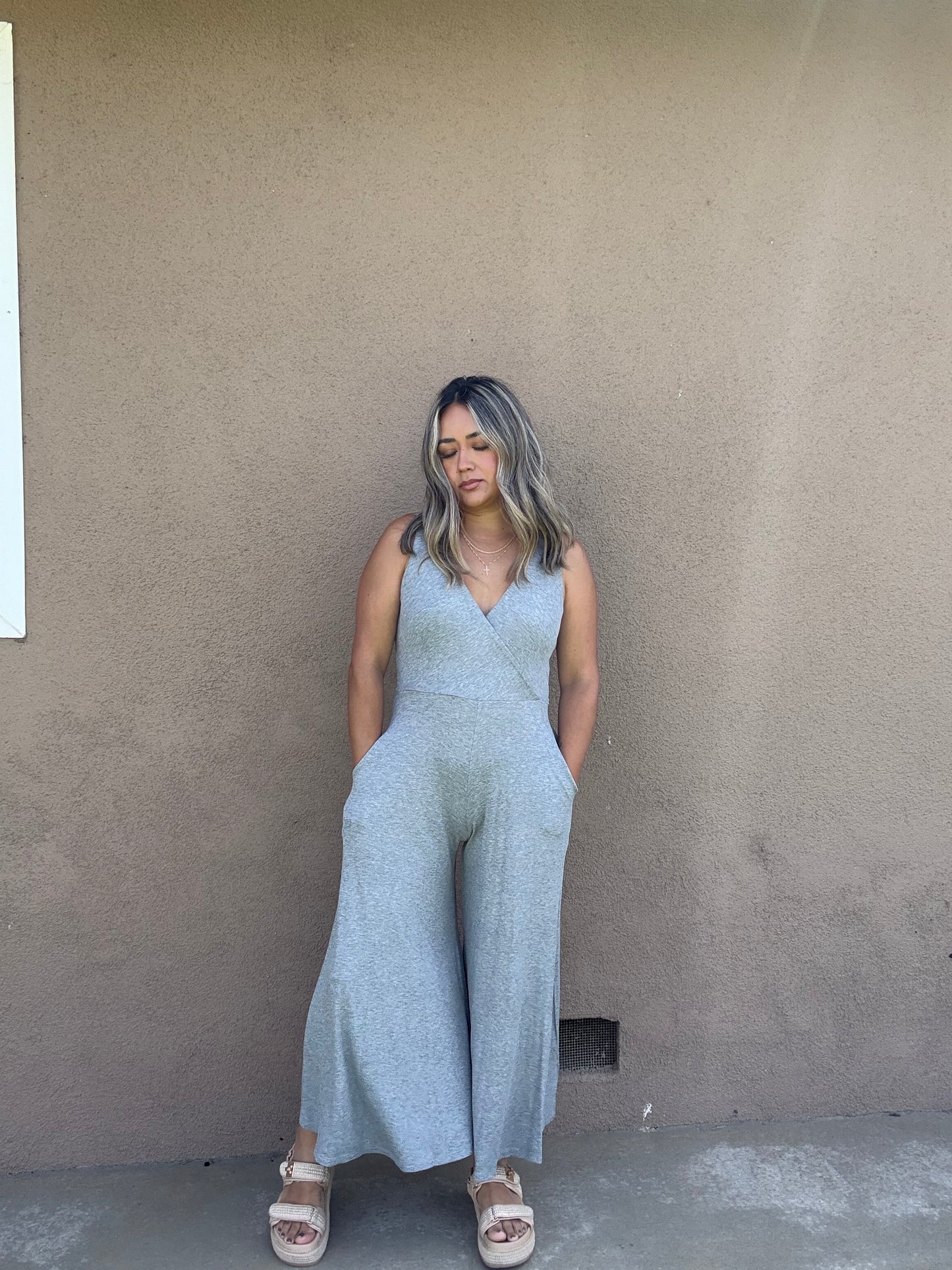 Margot Wide Leg Jumpsuit- Grey