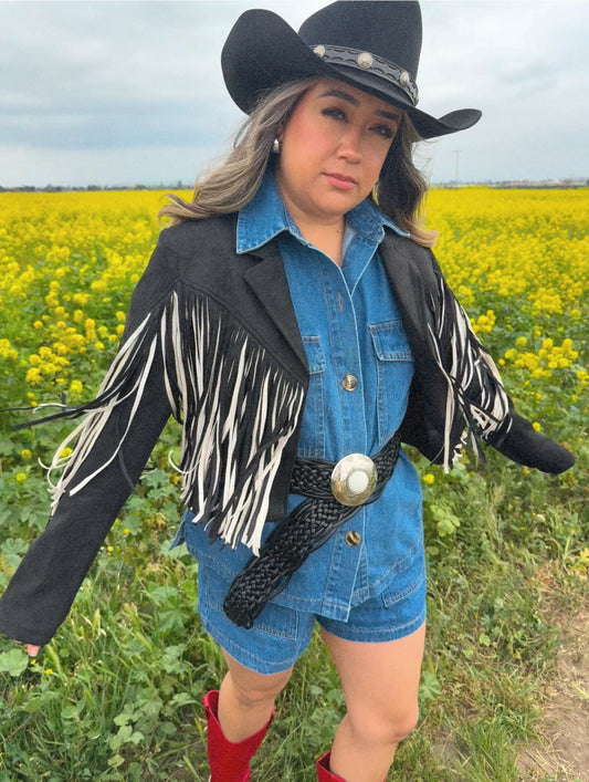 Outlaw Fringe Jacket- Black/Cream