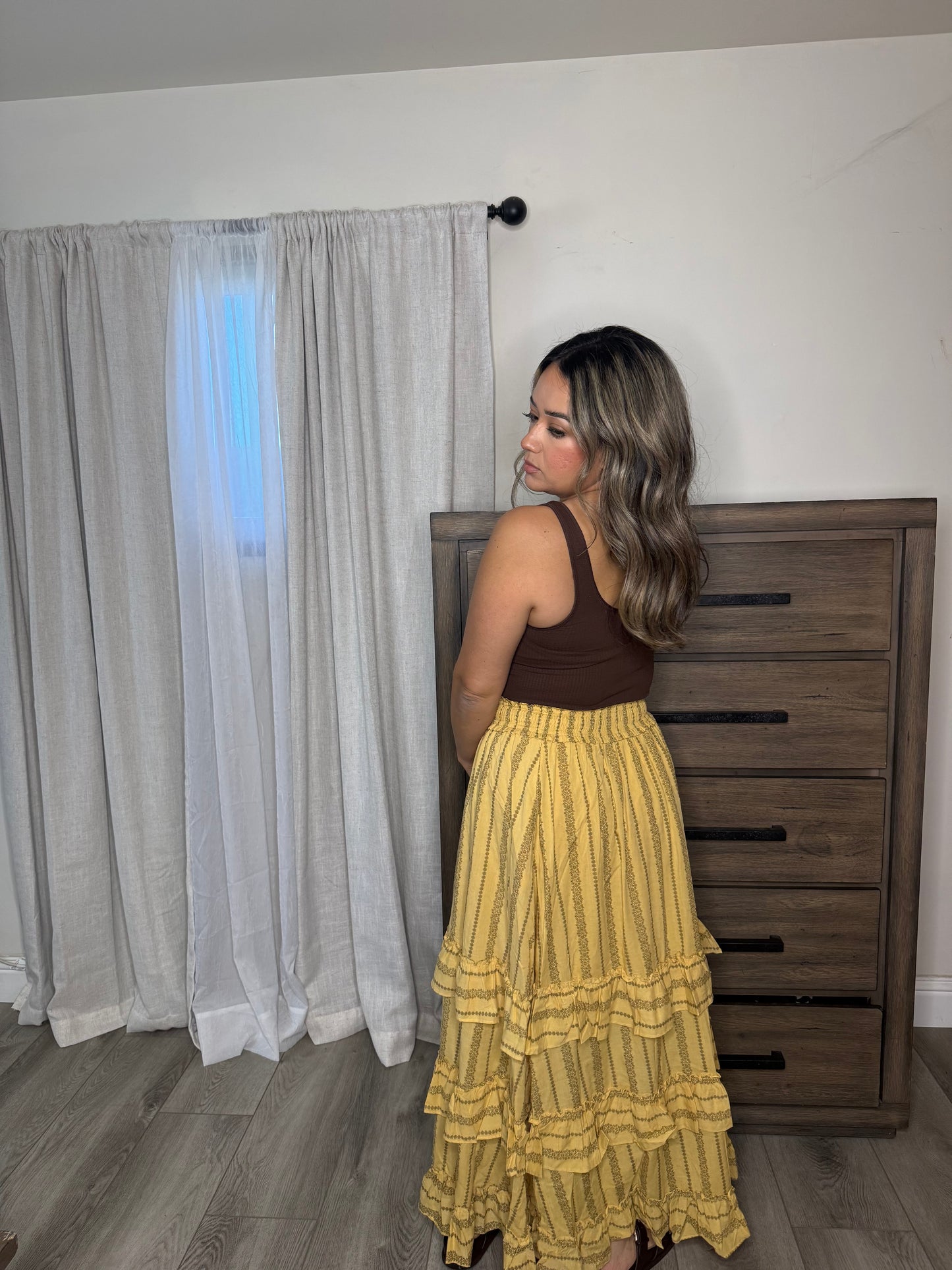 Alma Mia Tiered Maxi Skirt- Yellow