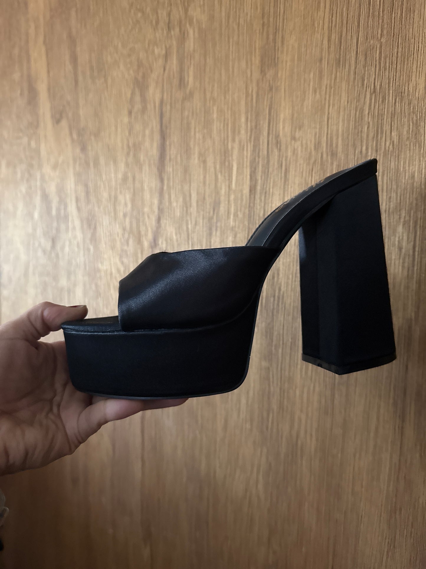 Malone Satin Slip On Heel- BLACK ONLY