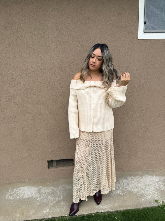 Champagne Sheer Floral Maxi Skirt