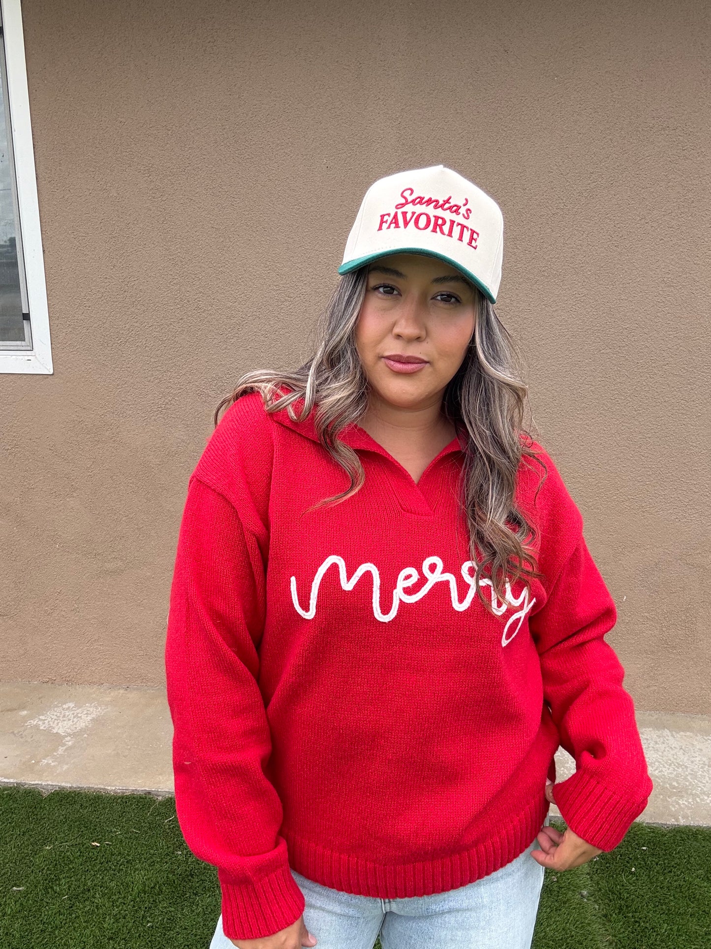 Merry Red Collared Sweater Top