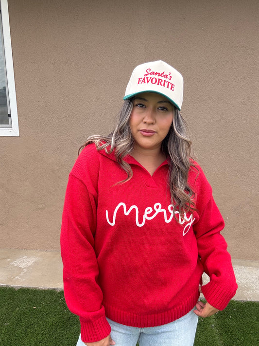 Merry Red Collared Sweater Top
