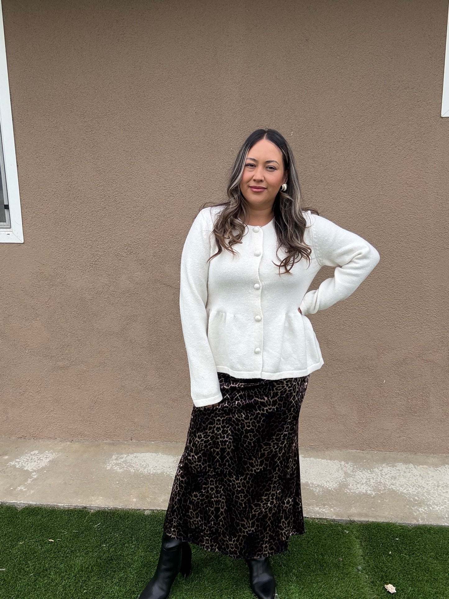 Prowl Velvet Leopard Midi Skirt