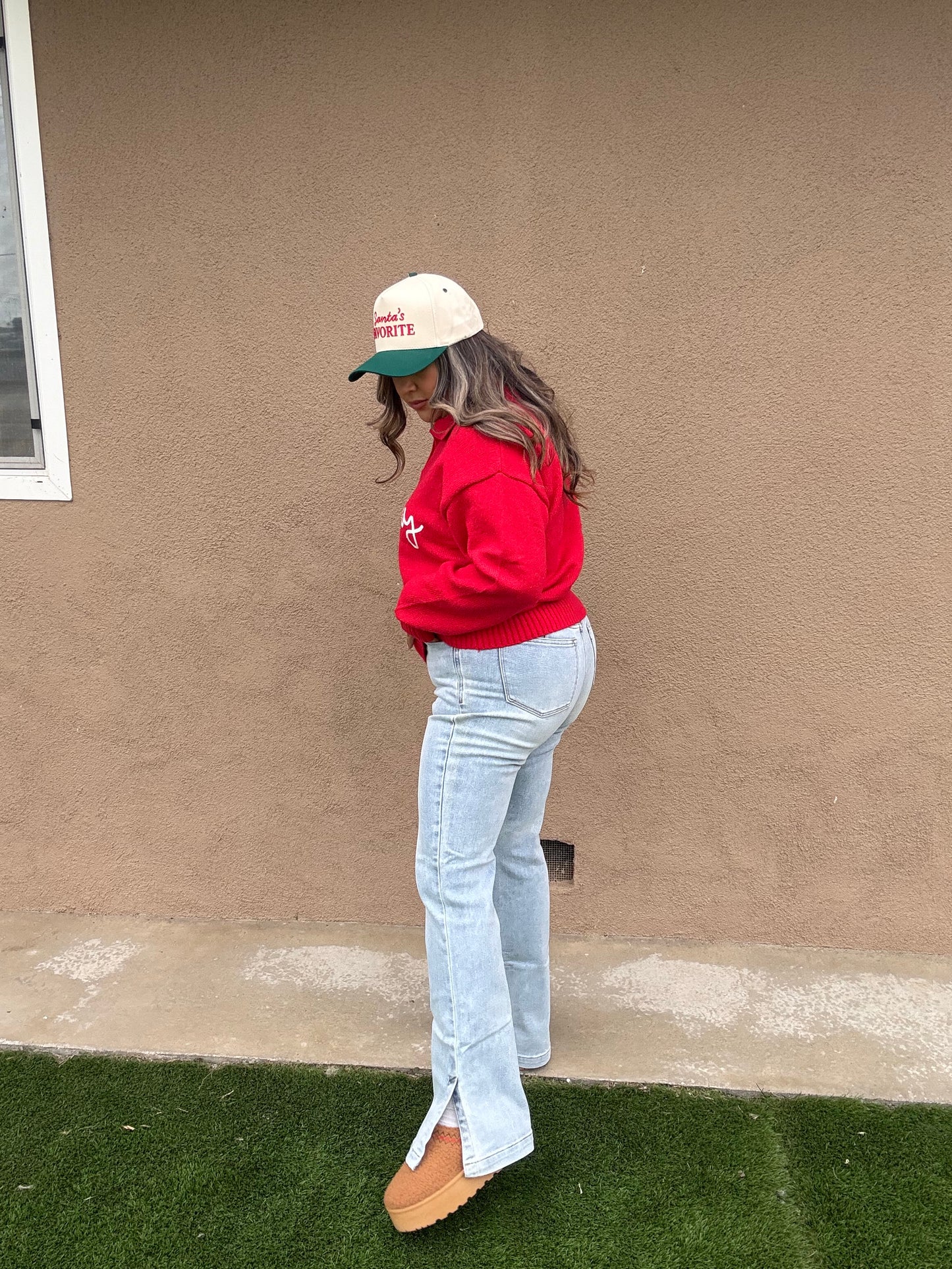 Merry Red Collared Sweater Top