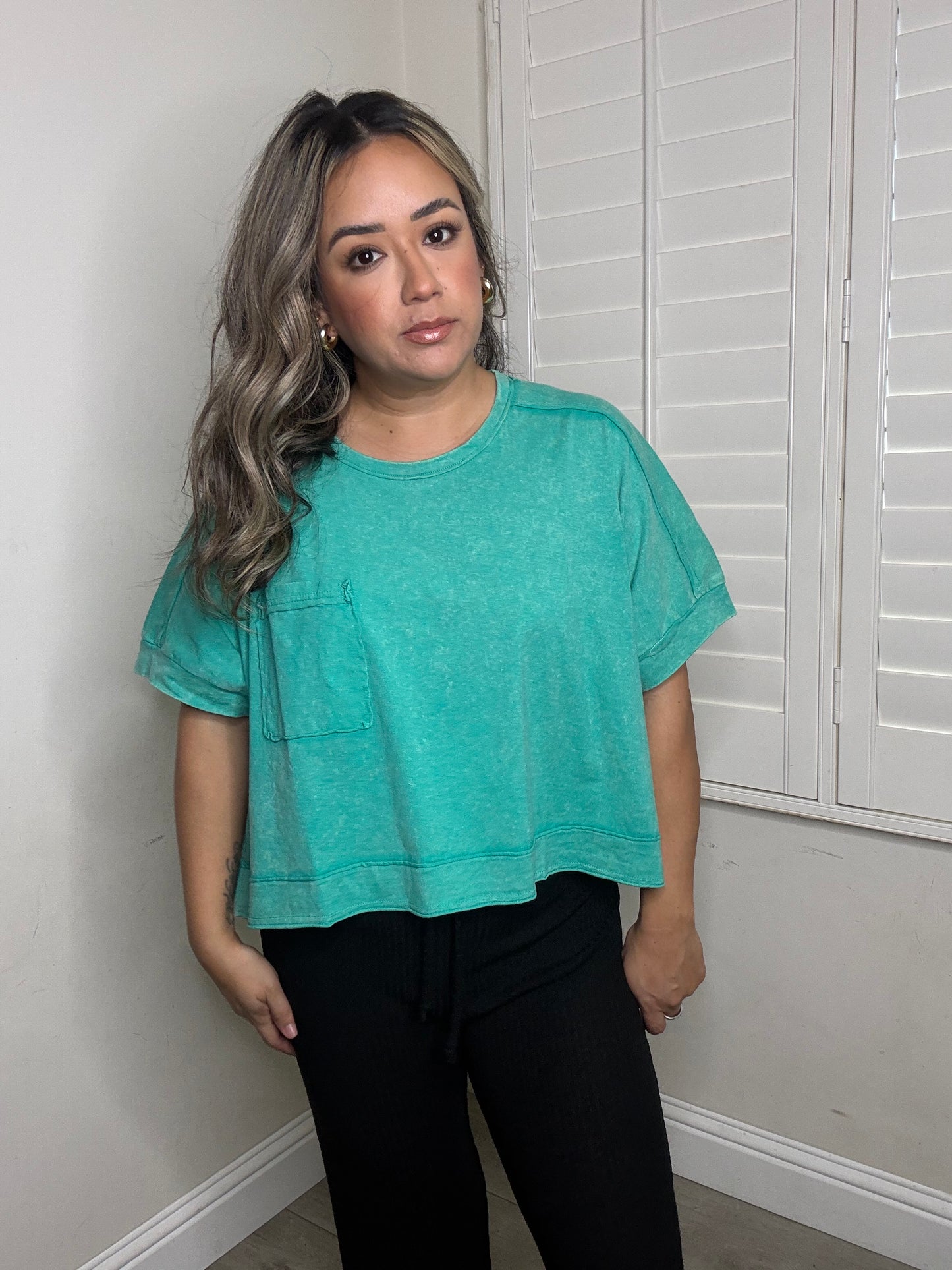 Kai Oversized Cropped Tee- Washed Seafoam